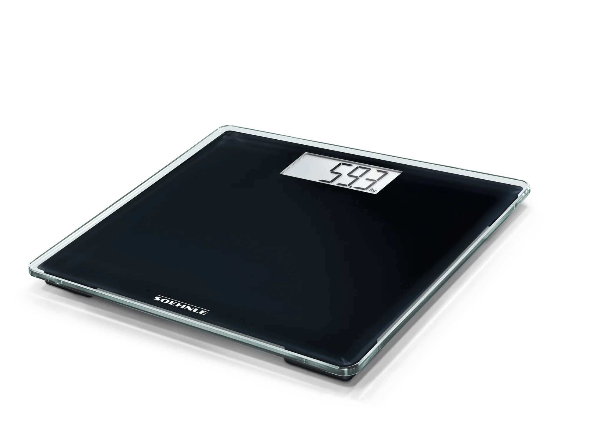 Personenwaage digital Style Sense Compact 100 in elegantem Schwarz. Die Waage zeigt ein Gewicht von 59,3 kg auf dem Display an. Ideal für präzise Gewichtsmessungen.