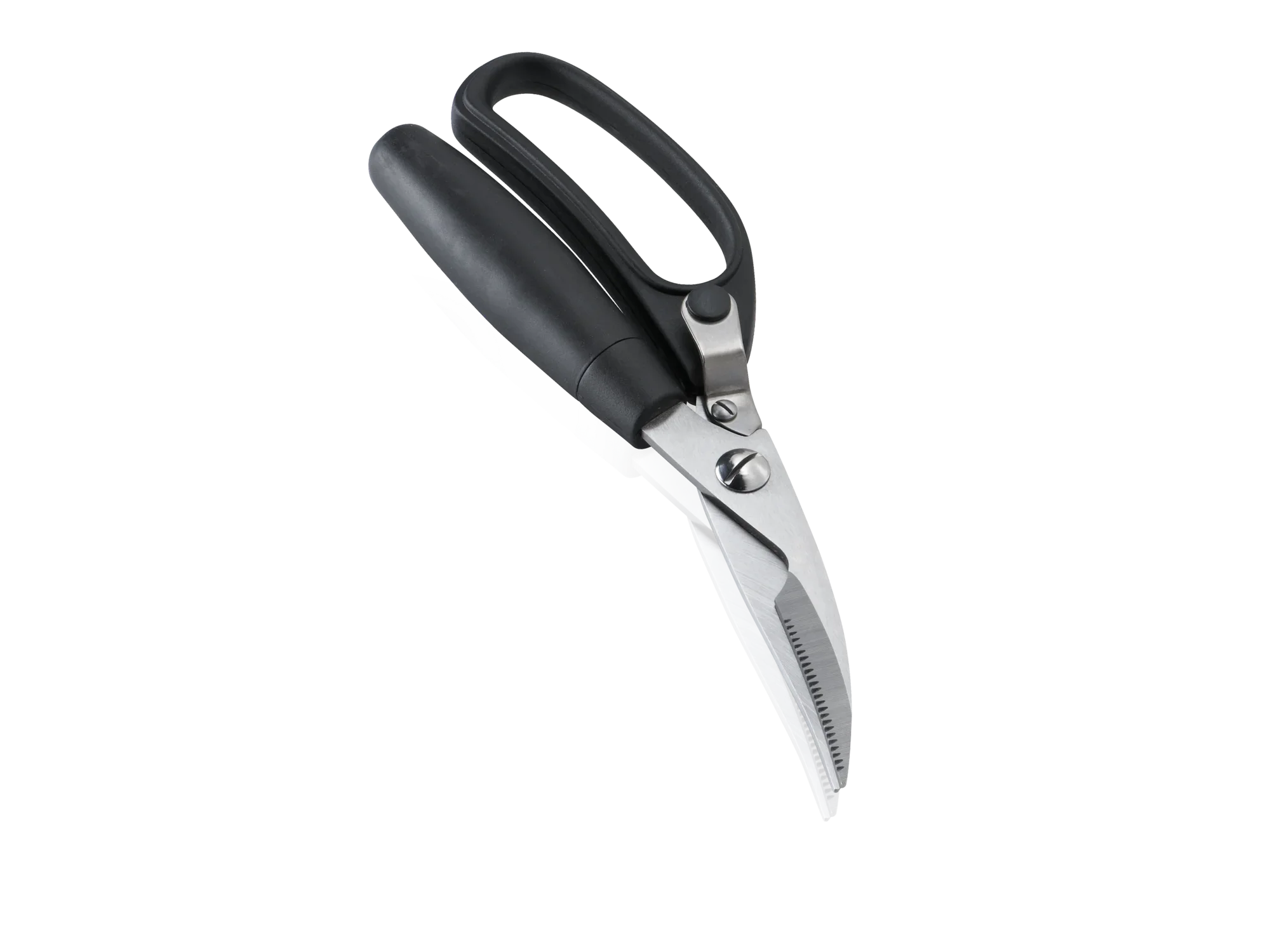 Gevogelteschaar met ergonomisch handvat en gekarteld lemmet, ideaal voor het knippen van gevogelte. De schaar is robuust en biedt nauwkeurige sneden voor eenvoudig gebruik.