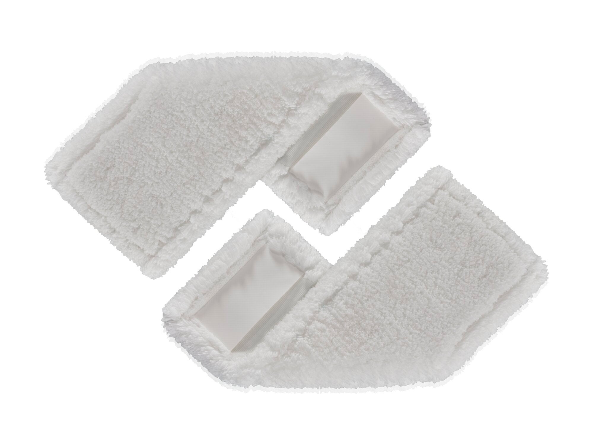 Zwei weiße Wischbezüge des Modells SUPERDUSTER Floor M im 2er-Set. Die Bezüge sind flauschig und rechteckig, ideal für eine gründliche Bodenreinigung.