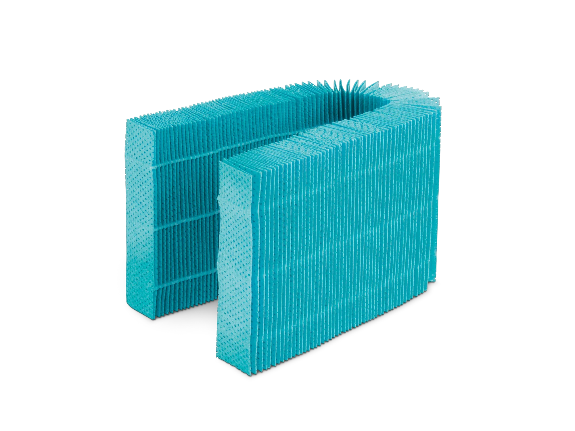 Wymienny filtr do Airfresh Hygro 500. Filtr jest niebieski i ma prostokątny kształt z plisowanymi żaluzjami zapewniającymi skuteczne oczyszczanie powietrza.