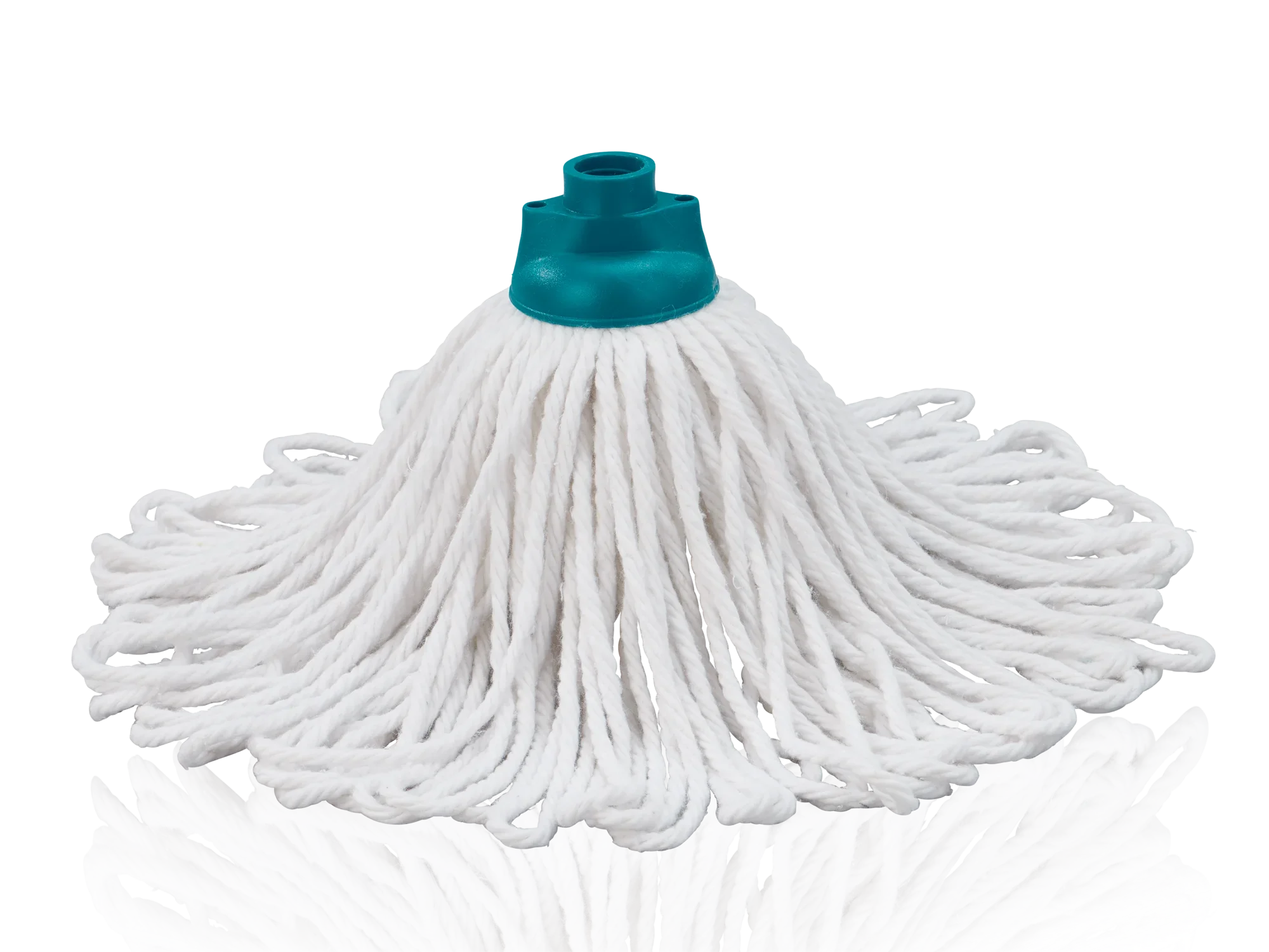 Replacement head for Classic Mop made of cotton. The white mop head has dense, long fibres and a blue plastic holder. Ideal for thorough cleaning.