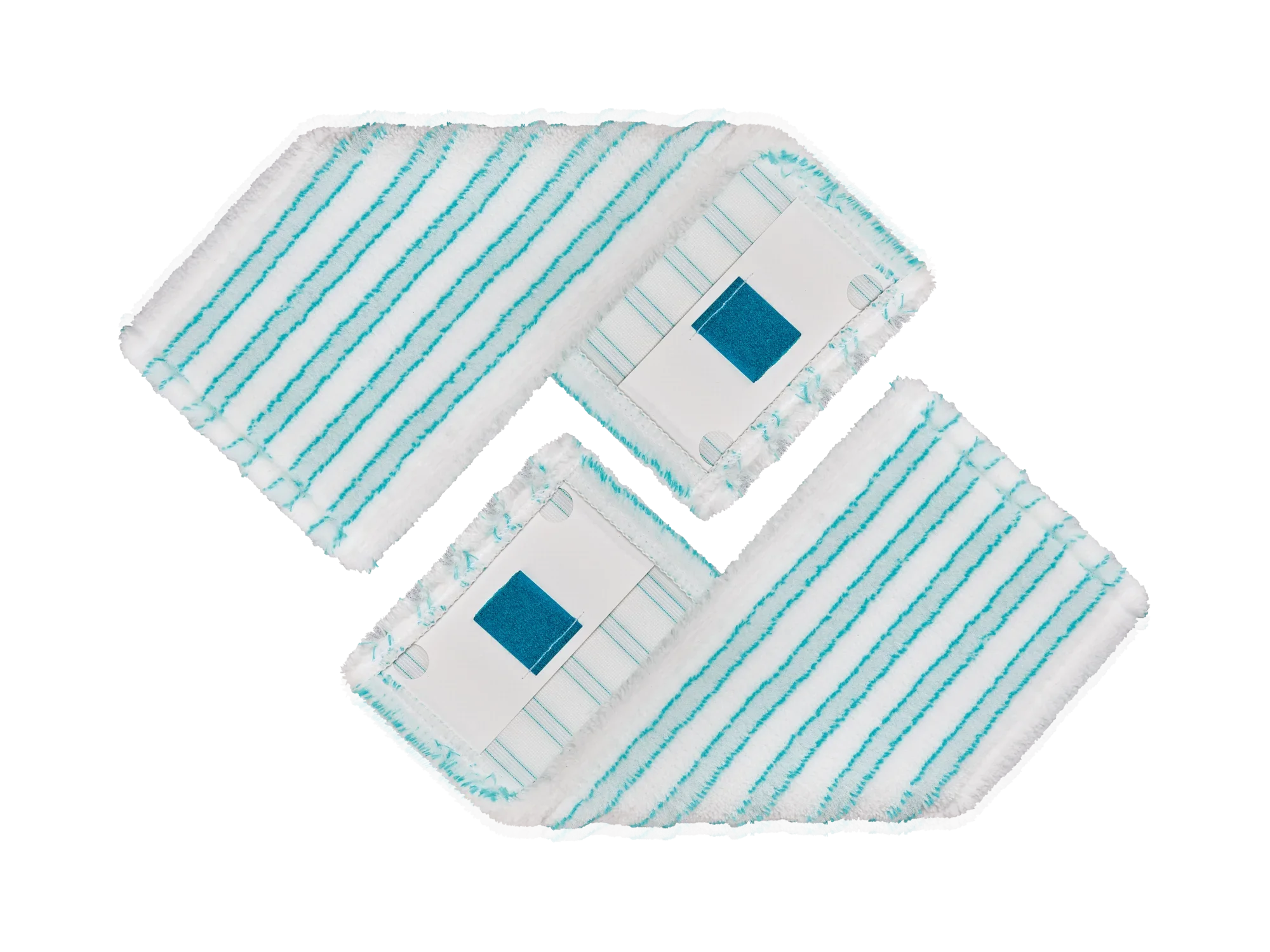 Zestaw 2 nakładek na mopa CLEAN TWIST M Ergo micro duo. Nakładki są białe z niebieskimi paskami i idealnie nadają się do dokładnego czyszczenia podłóg.