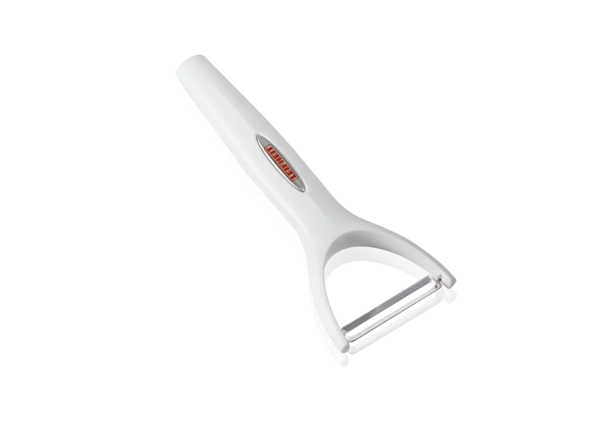 Een wit schilmesje met ergonomisch handvat en scherp lemmet, ideaal voor het gemakkelijk schillen van fruit en groenten. Perfect voor dagelijks gebruik in de keuken.