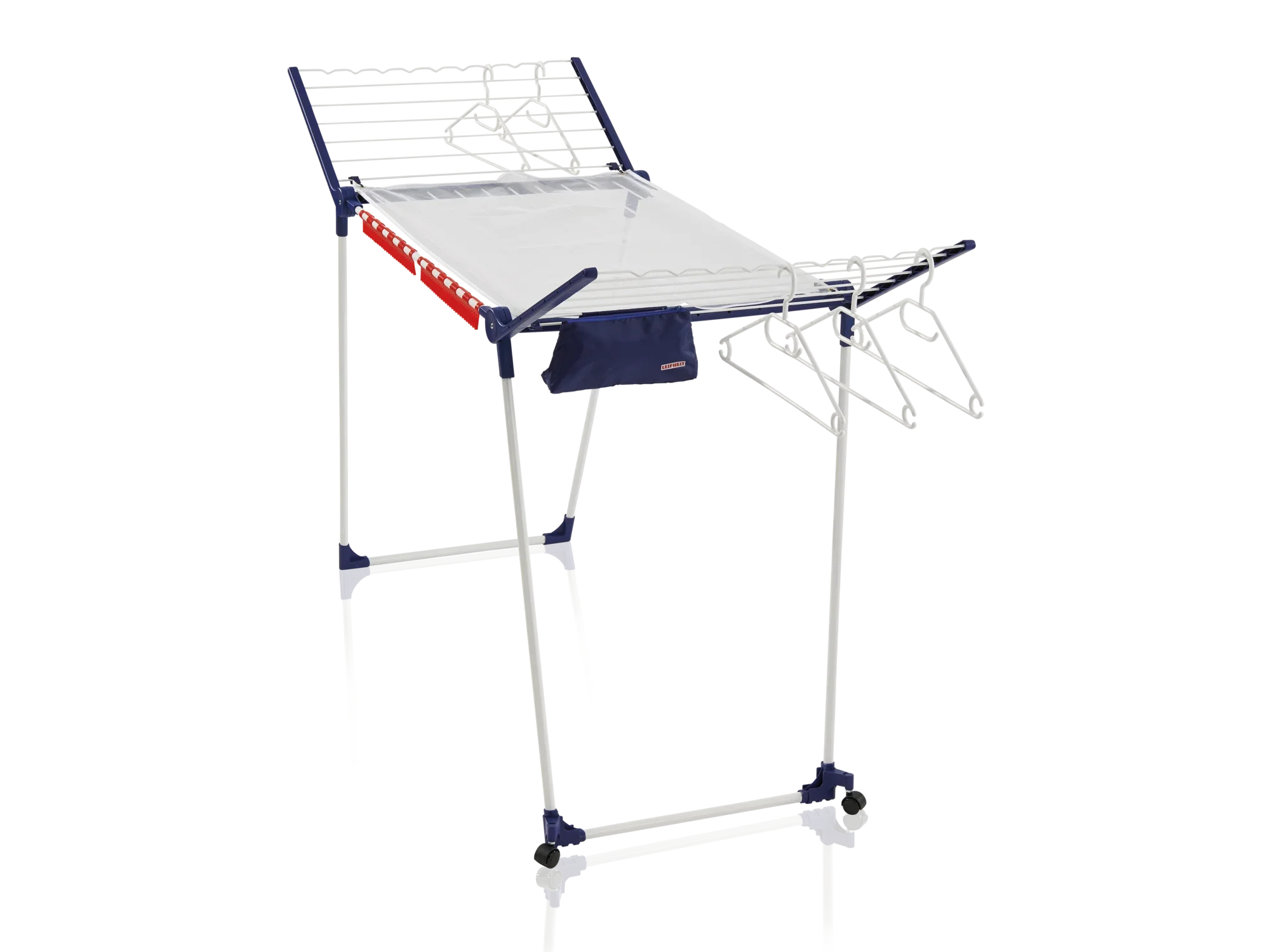 Ein robuster Standtrockner, der Pegasus 200 Solid Deluxe Mobile, bietet viel Platz zum Trocknen von Kleidung. Ausgestattet mit Rollen für einfache Mobilität und zusätzlichen Kleiderbügeln.