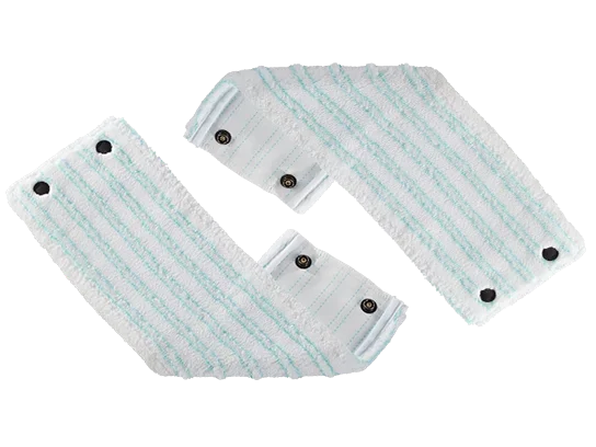 Zestaw nakładek na mopy CLEAN TWIST Combi XL micro duo: Dwie białe nakładki na mopy z niebieskimi paskami i zatrzaskami, idealne do dokładnego czyszczenia i łatwego mocowania.