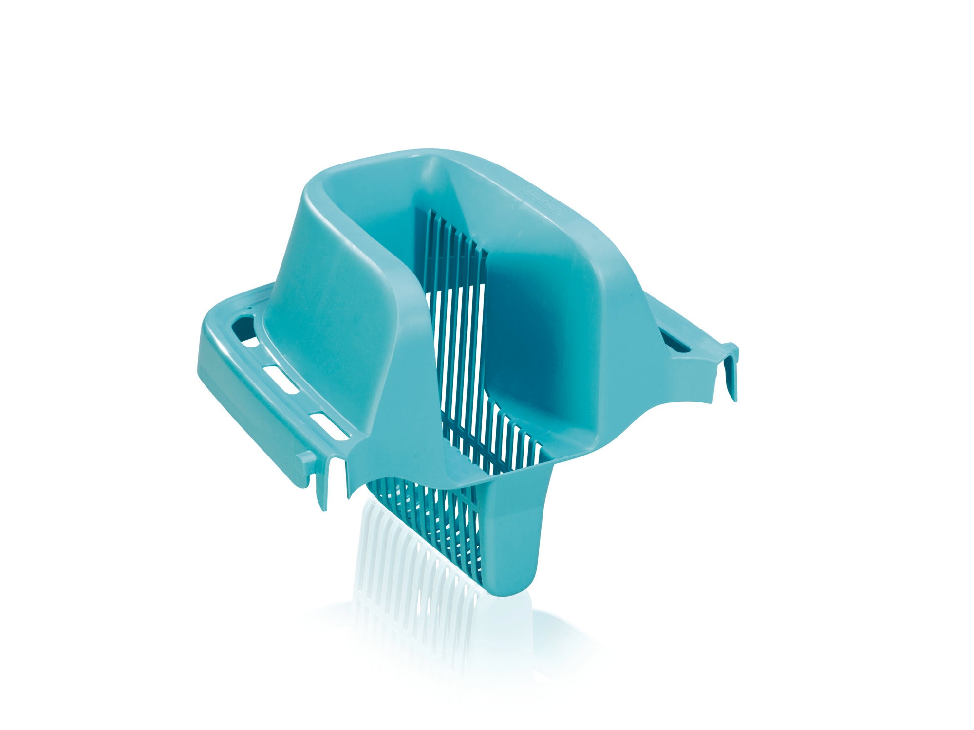 Ein türkisfarbener Auspresssieb für den Combi Eimer, ideal für effizientes Auswringen von Reinigungswerkzeugen. Das Design ermöglicht eine einfache Handhabung und Reinigung.