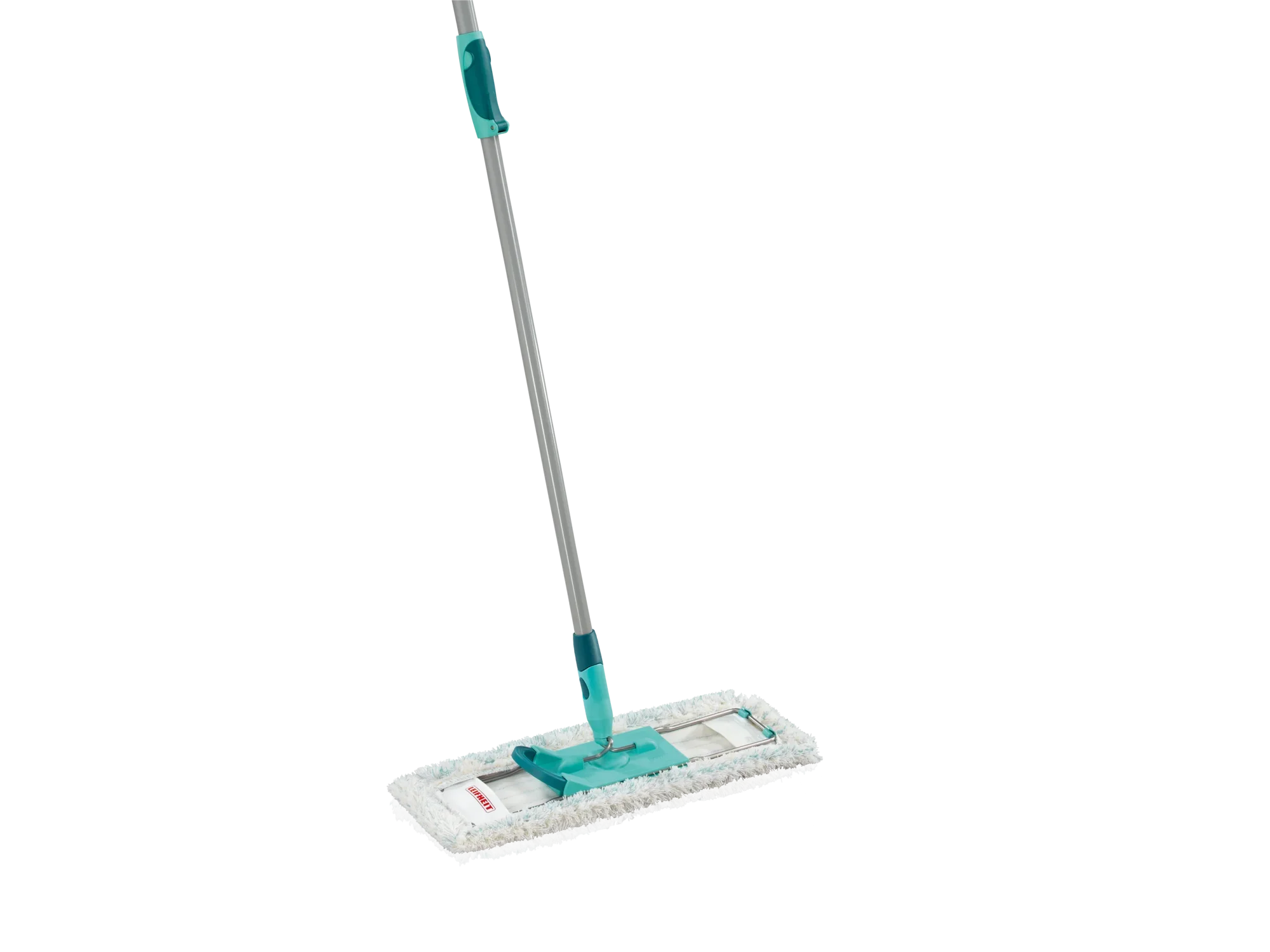 Profi Cotton Plus dweilmop met telescopische steel. De mop heeft een grijze steel en een rechthoekige, vlakke mop, ideaal voor het schoonmaken van grote oppervlakken.