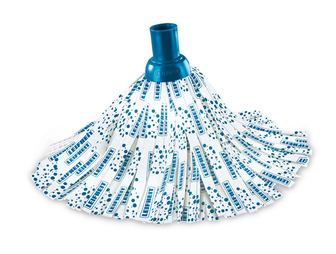Tête de rechange pour balai à franges Classic, idéale pour un nettoyage en profondeur des sols. La tête est composée d'un matériau absorbant avec des motifs bleus et blancs, compatible avec le Profi XL.