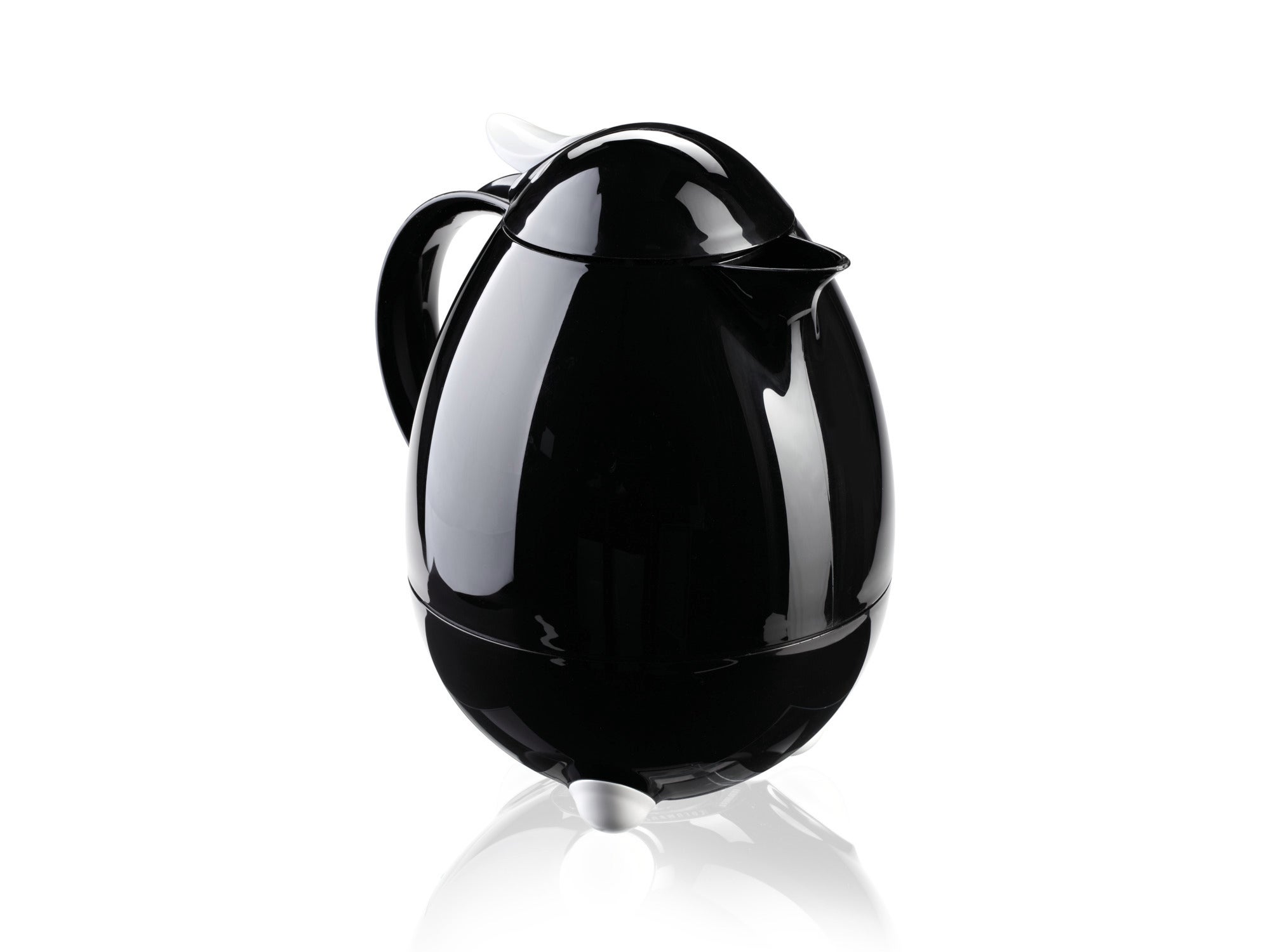 Schwarze Isolierkanne Columbus mit einem Fassungsvermögen von 1000 ml. Die Kanne hat ein elegantes, glänzendes Design und einen praktischen Griff für einfaches Ausgießen. Ideal für heiße und kalte Getränke.