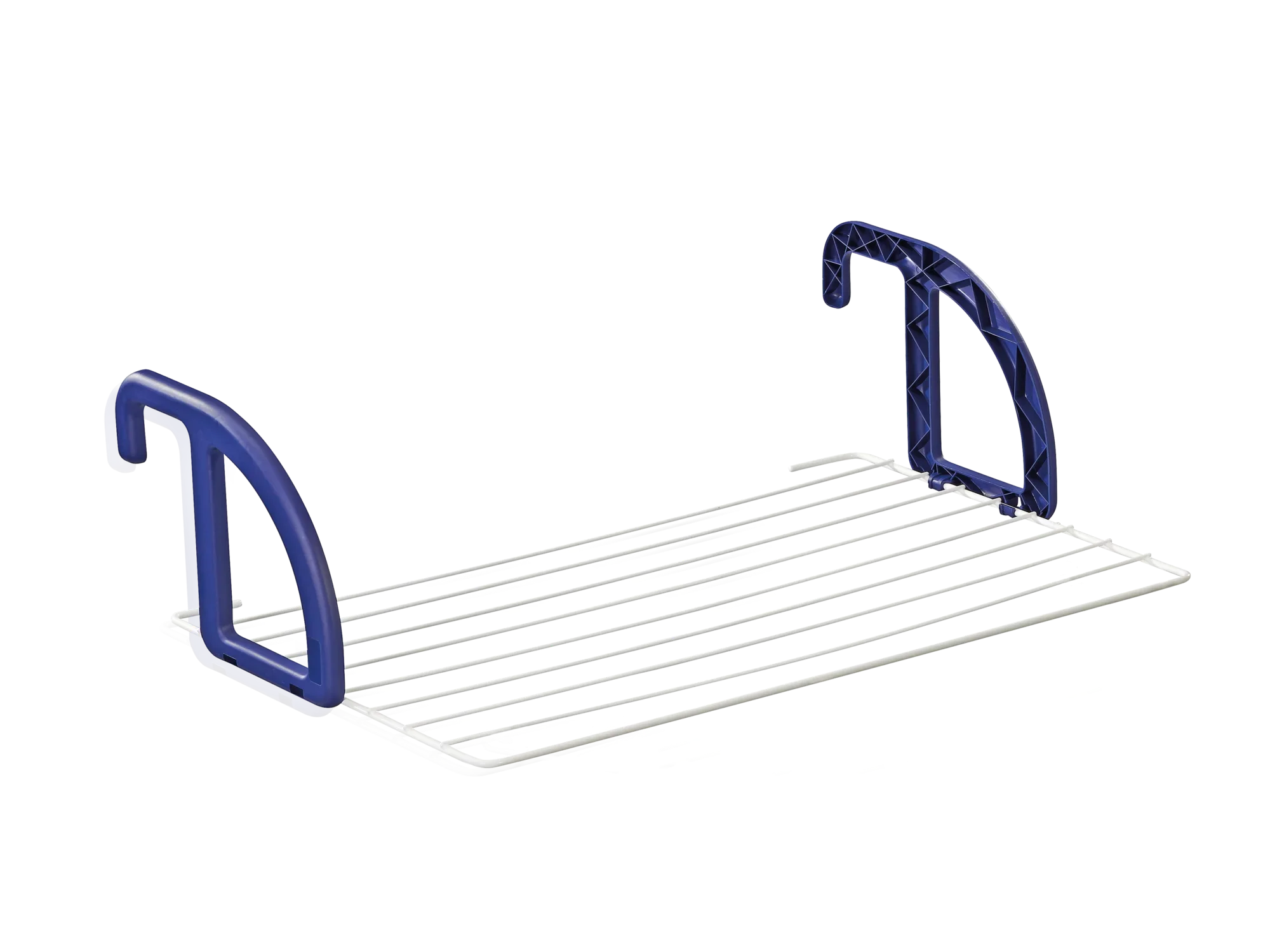 Classic 70 hangende droger met blauwe haken. Ideaal voor het drogen van kleding in kleine ruimtes. Robuuste constructie, eenvoudig te bevestigen aan balkon of radiator.