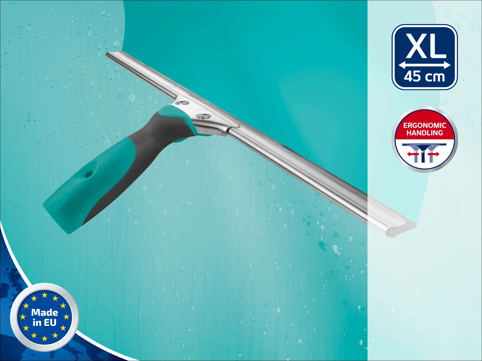 Fensterabzieher von Leifheit, Modell Professional, 45 cm. Ergonomischer Griff für komfortable Handhabung. Hergestellt in der EU. Ideal für streifenfreies Fensterputzen.