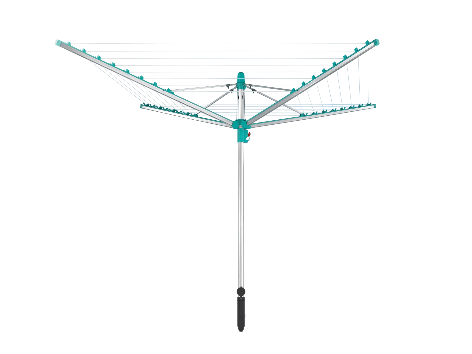 Linomatic 500 Easy droogmolen: Een stevige, vrijstaande droogmolen met meerdere drooglijnen, ideaal om kleding buiten te drogen. Robuuste constructie en eenvoudige bediening.