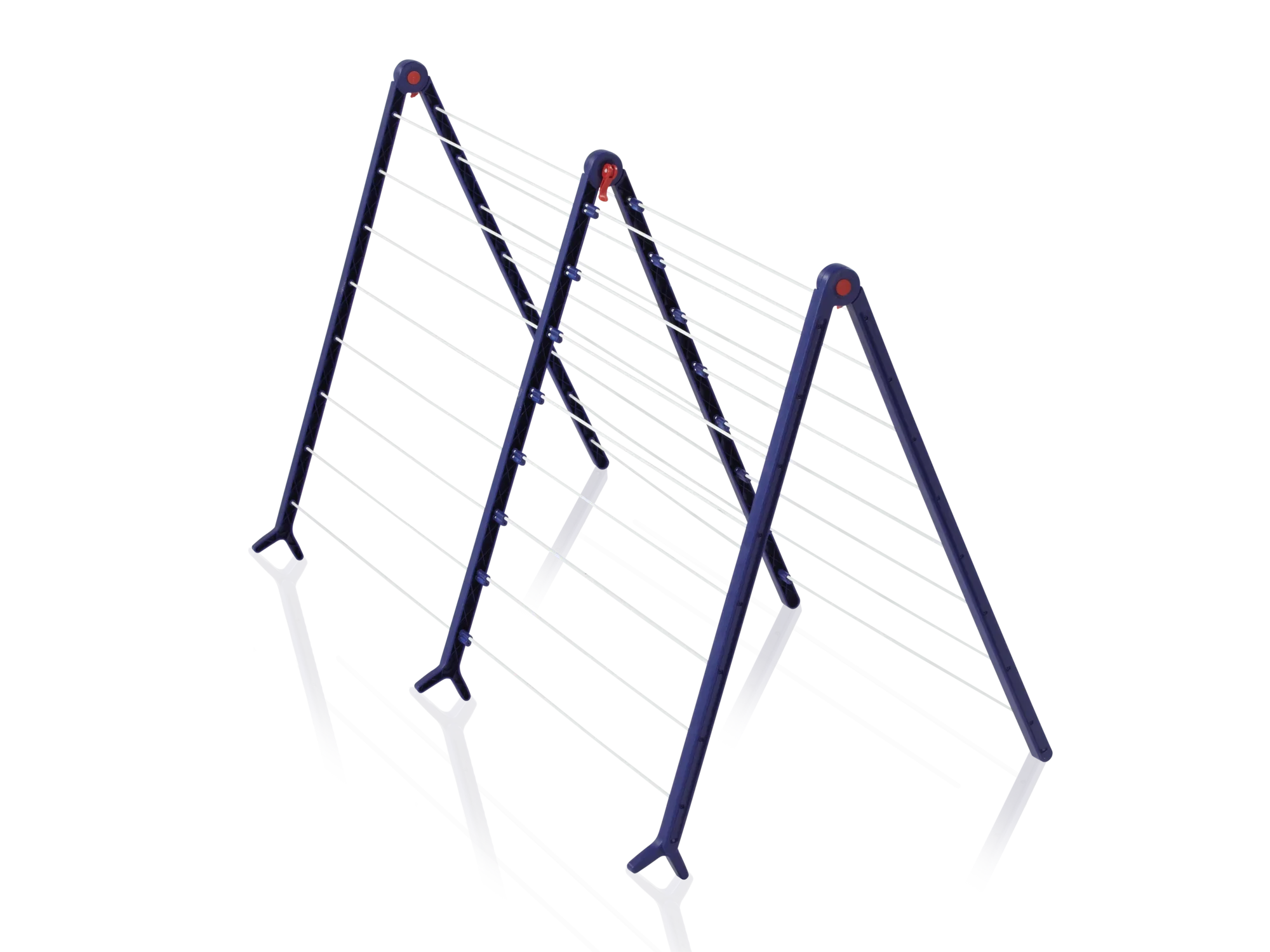 Een uitschuifbare baddroger genaamd Pegasus Bath Extendable. Op de foto zie je een stevig blauw waspaard met meerdere lijnen, ideaal voor kleine ruimtes.