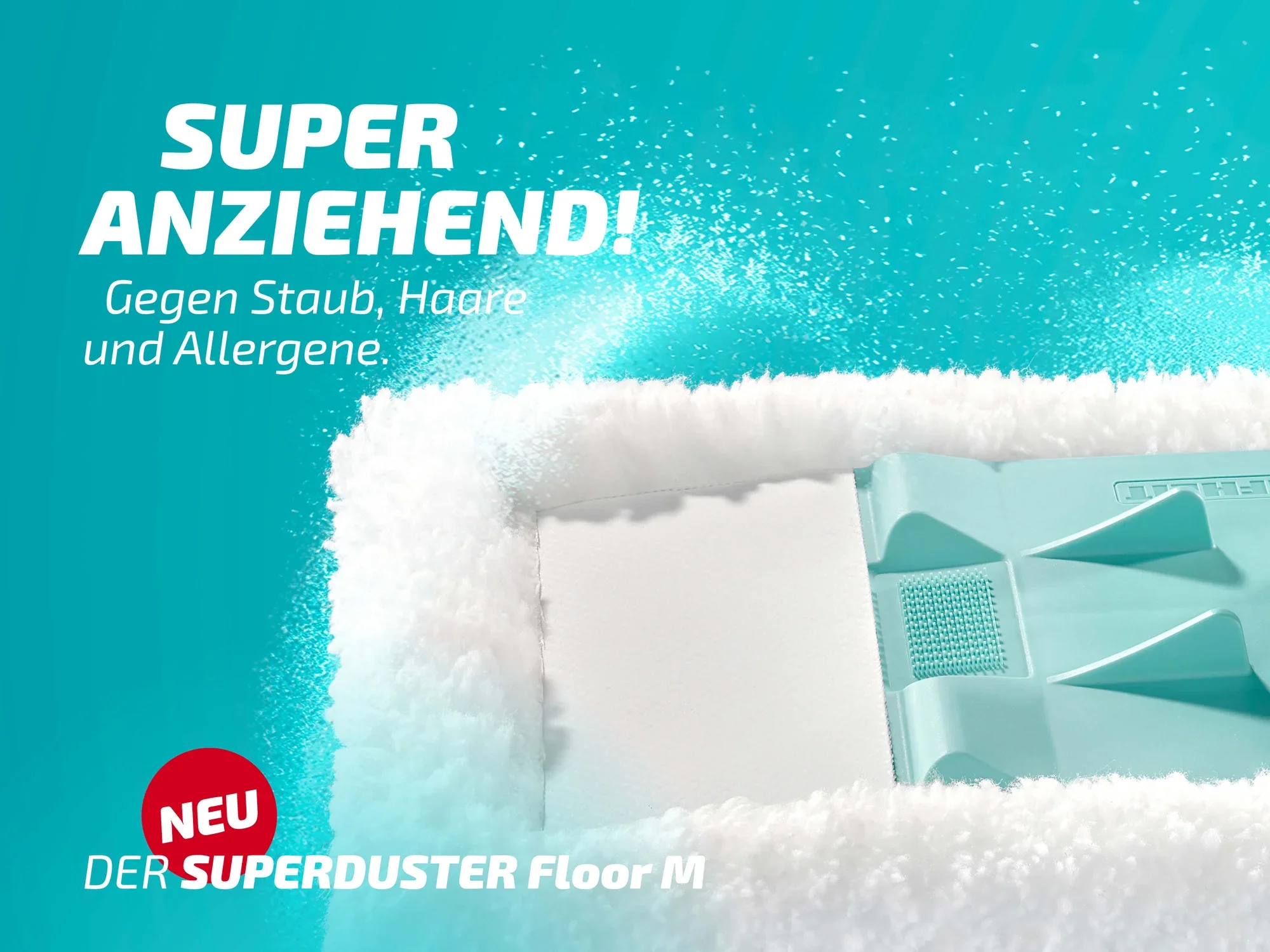 Der Leifheit Superduster Floor M ist ein neuer Staubbezug, der effektiv gegen Staub, Haare und Allergene wirkt. Das Bild zeigt den flauschigen Bezug in Nahaufnahme.