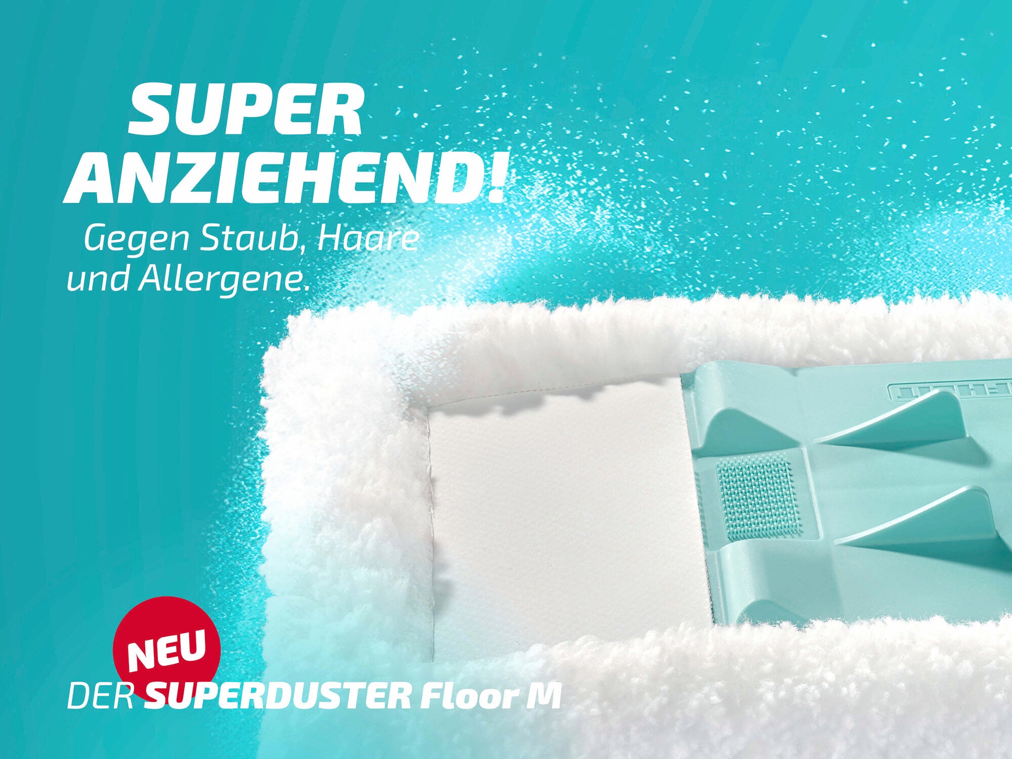 Der Leifheit Superduster Floor M ist ein neuer Staubbezug, der effektiv gegen Staub, Haare und Allergene wirkt. Das Bild zeigt den flauschigen Bezug in Nahaufnahme.