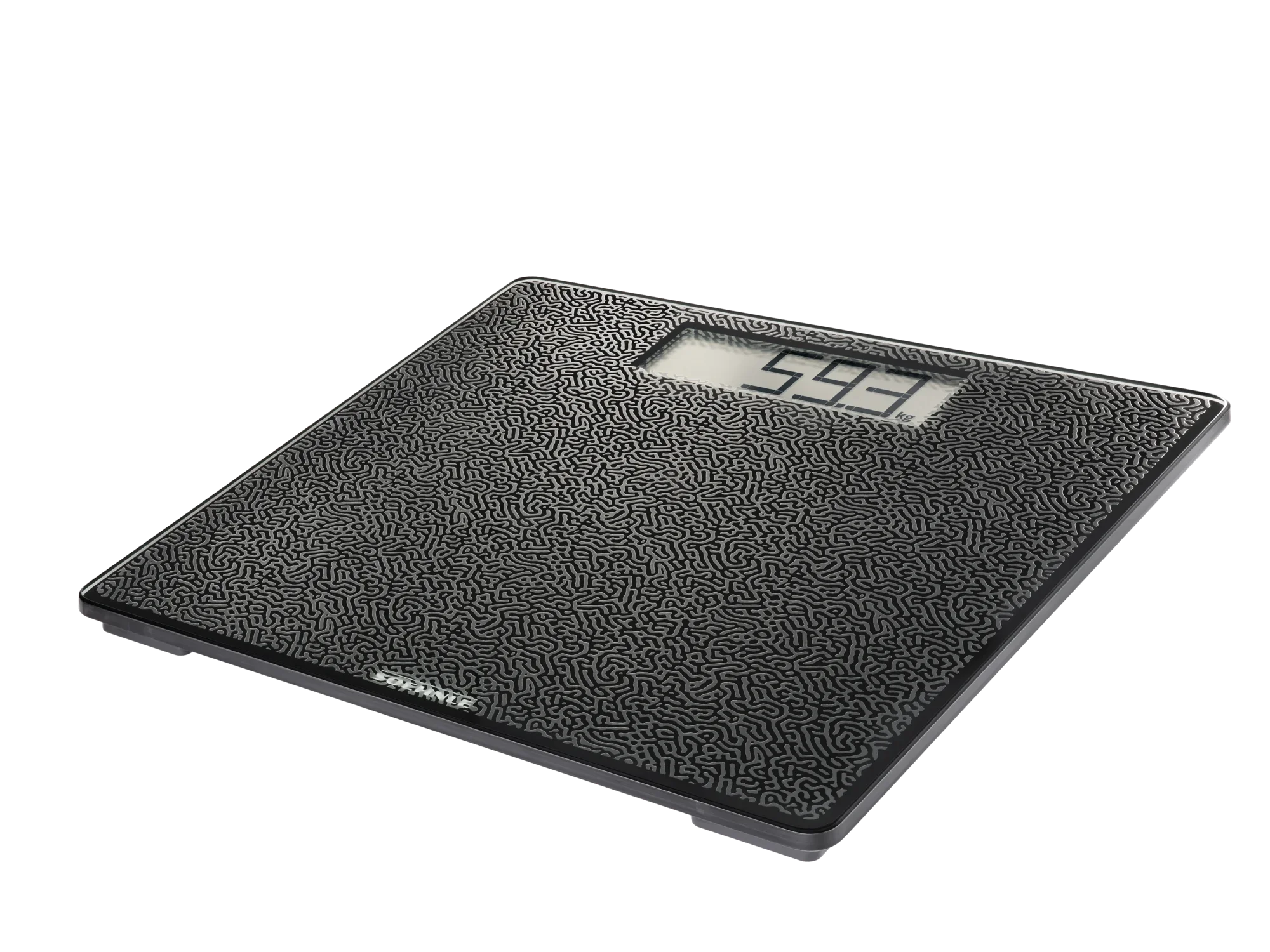 Cyfrowa waga łazienkowa Style Sense Comfort Coral w kolorze czarnym z czytelnym wyświetlaczem. Precyzyjnie wyświetla wagę i ma teksturowaną powierzchnię.