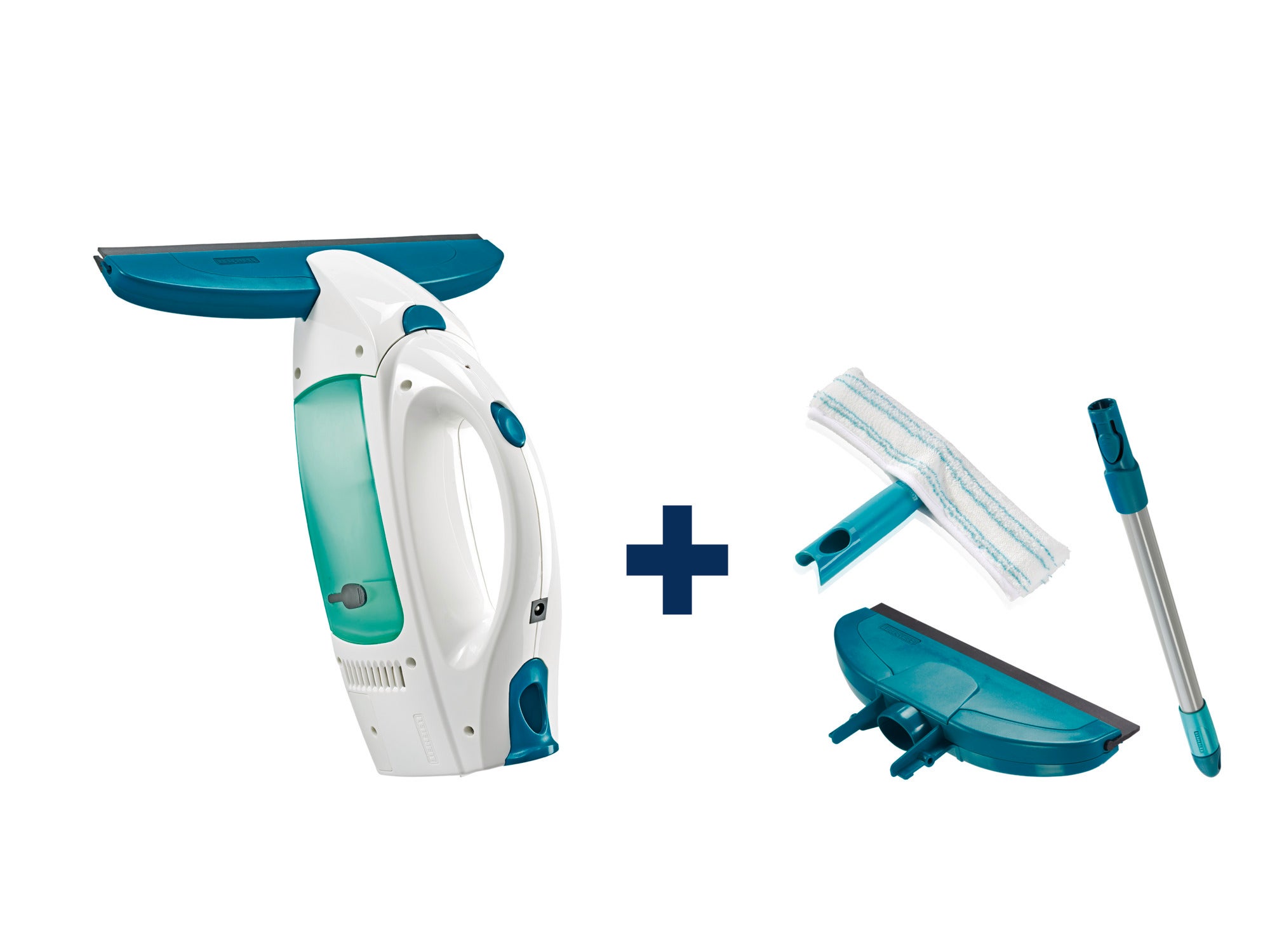 Imagen de un set completo de Fenstersauger Dry&Clean. Incluye un aspirador de ventanas con diseño ergonómico y accesorios adicionales para una limpieza eficiente. Ideal para mantener superficies de vidrio impecables.