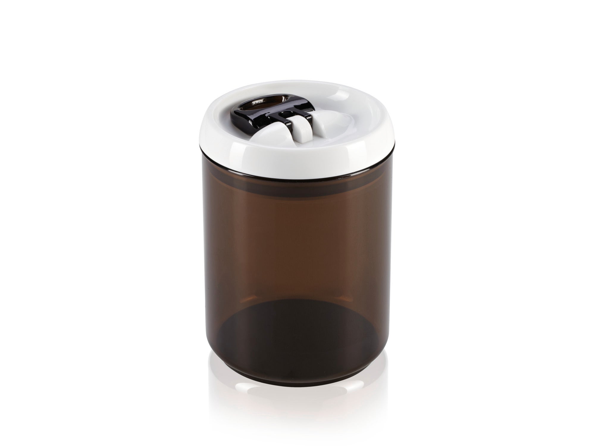 Un récipient de conservation transparent de la série Fresh & Easy, idéal pour conserver le café. Le récipient est muni d'un couvercle blanc avec un mécanisme de fermeture spécial.