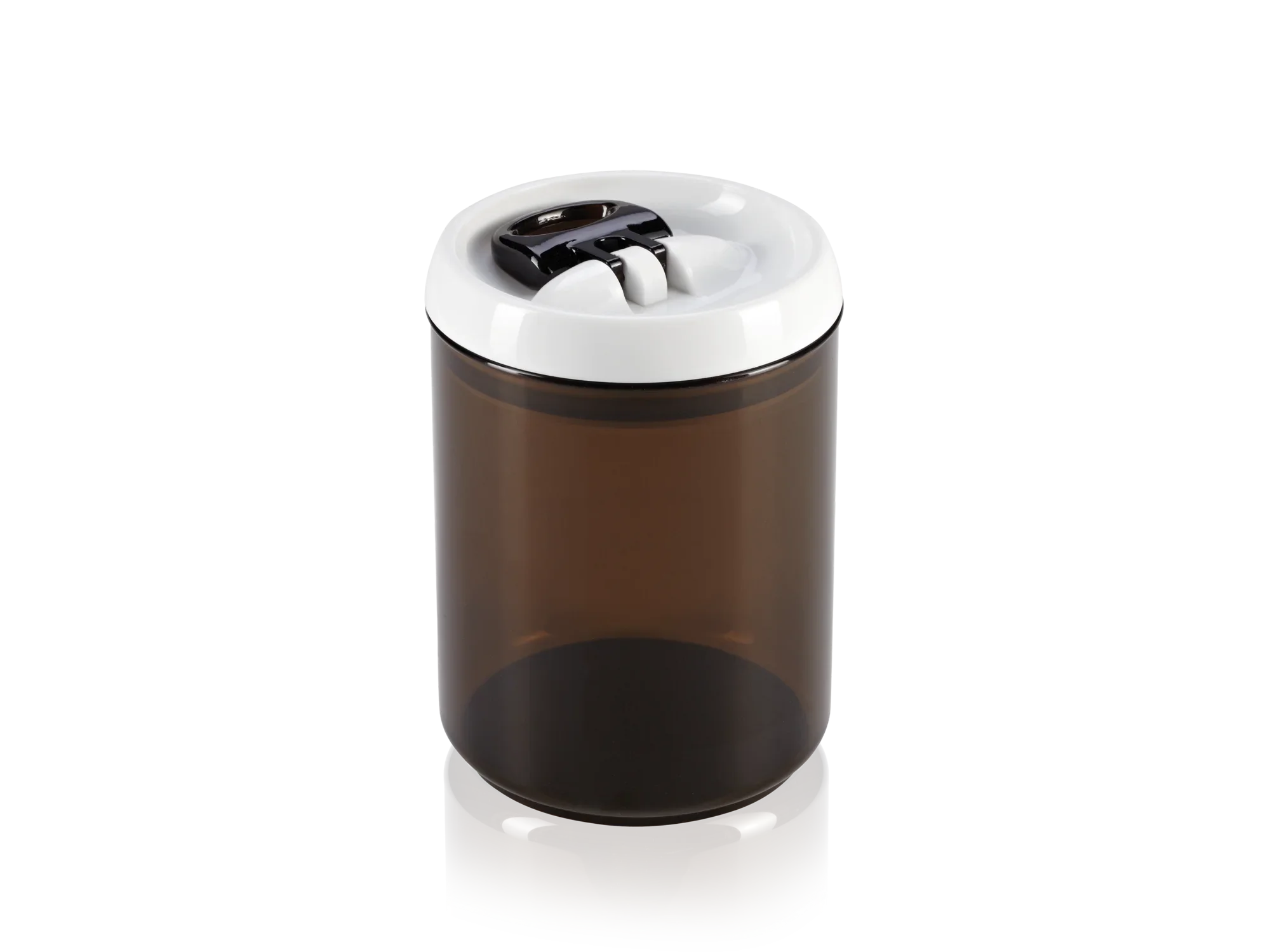 Een transparante voorraadbus uit de Fresh & Easy-serie, ideaal voor het bewaren van koffie. De container heeft een wit deksel met een speciaal sluitmechanisme.