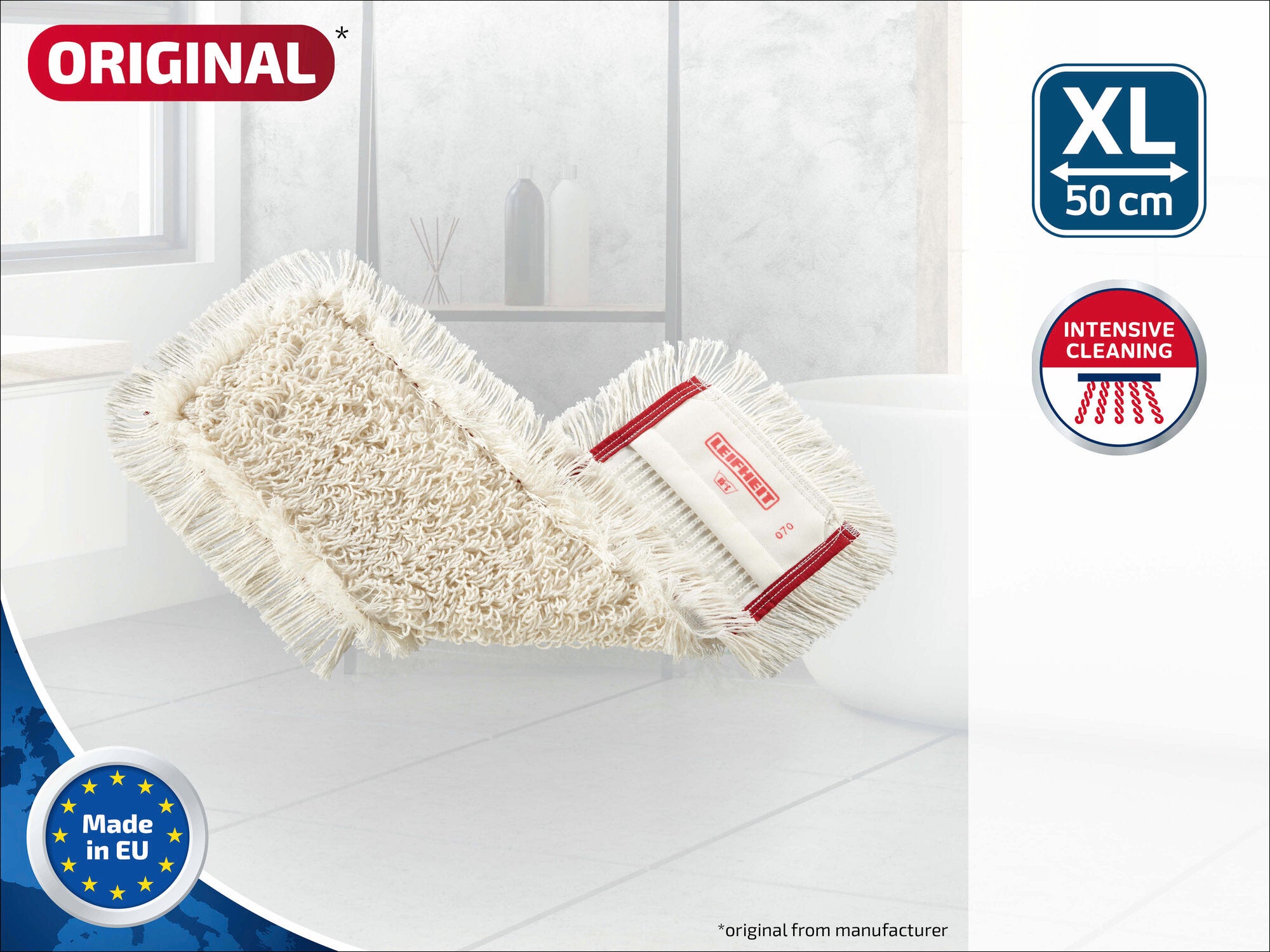 Leifheit Professional Wischüberzug Tuft, XL 50 cm, für intensive Reinigung. Hergestellt in der EU, ideal für gründliche Sauberkeit auf großen Flächen. Originalprodukt.