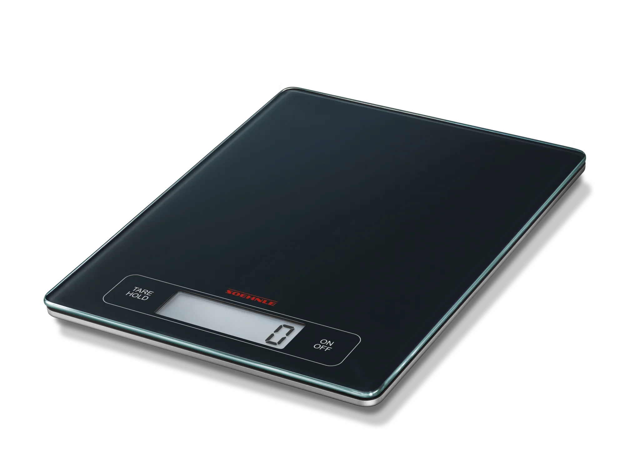 Digitale Küchenwaage Page Profi in Schwarz mit großem, gut lesbarem Display. Ideal für präzises Abwiegen von Zutaten in der Küche. Flaches, modernes Design.