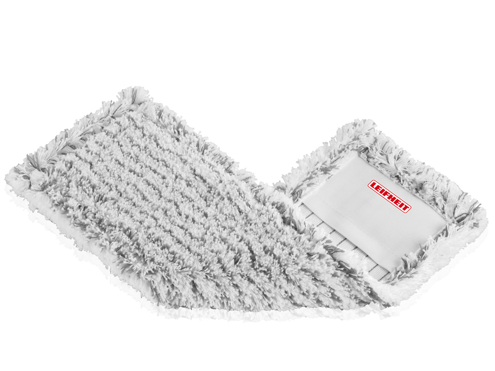 Housse de balai Classic : une housse blanche et moelleuse avec des rayures grises, idéale pour le nettoyage en profondeur des sols. Parfaite pour une utilisation avec un système de balai.