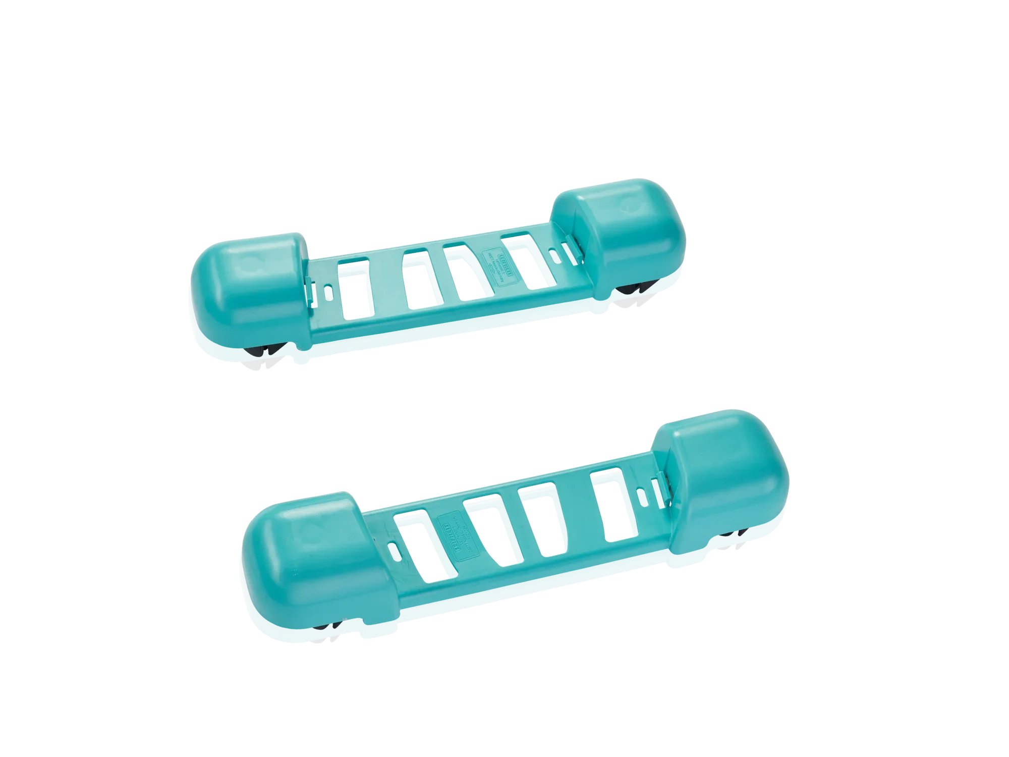 Zwei türkisfarbene Rollwagen CLEAN TWIST Ergo, ideal für die einfache und effiziente Reinigung. Die stabilen Rollen ermöglichen müheloses Bewegen auf verschiedenen Bodenbelägen.