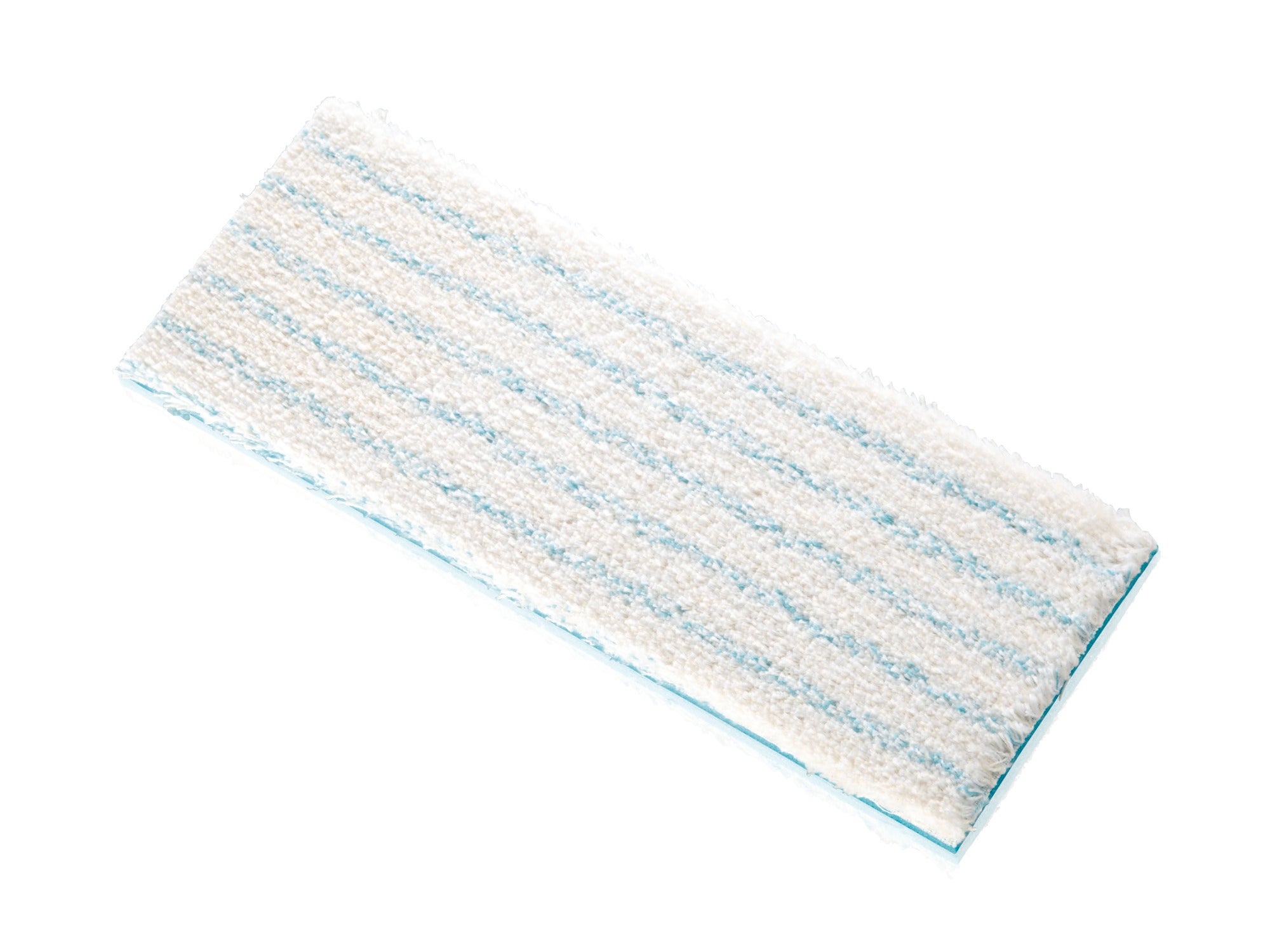 Ersatzpad Picobello XL Cotton Plus: Ein rechteckiges, weißes Reinigungspad mit blauen Streifen, ideal für gründliche Bodenreinigung. Perfekt für den Einsatz mit dem Picobello XL System.