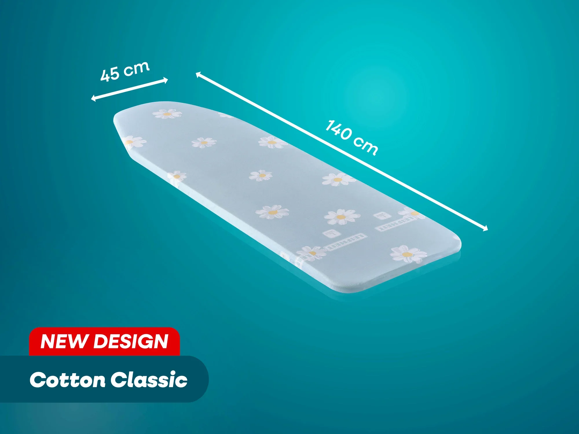 Bügeltischbezug von Leifheit im Design "Cotton Classic". Der Bezug misst 140 cm in der Länge und 45 cm in der Breite. Er ist mit einem Blumenmuster versehen und bietet eine neue, verbesserte Designqualität.