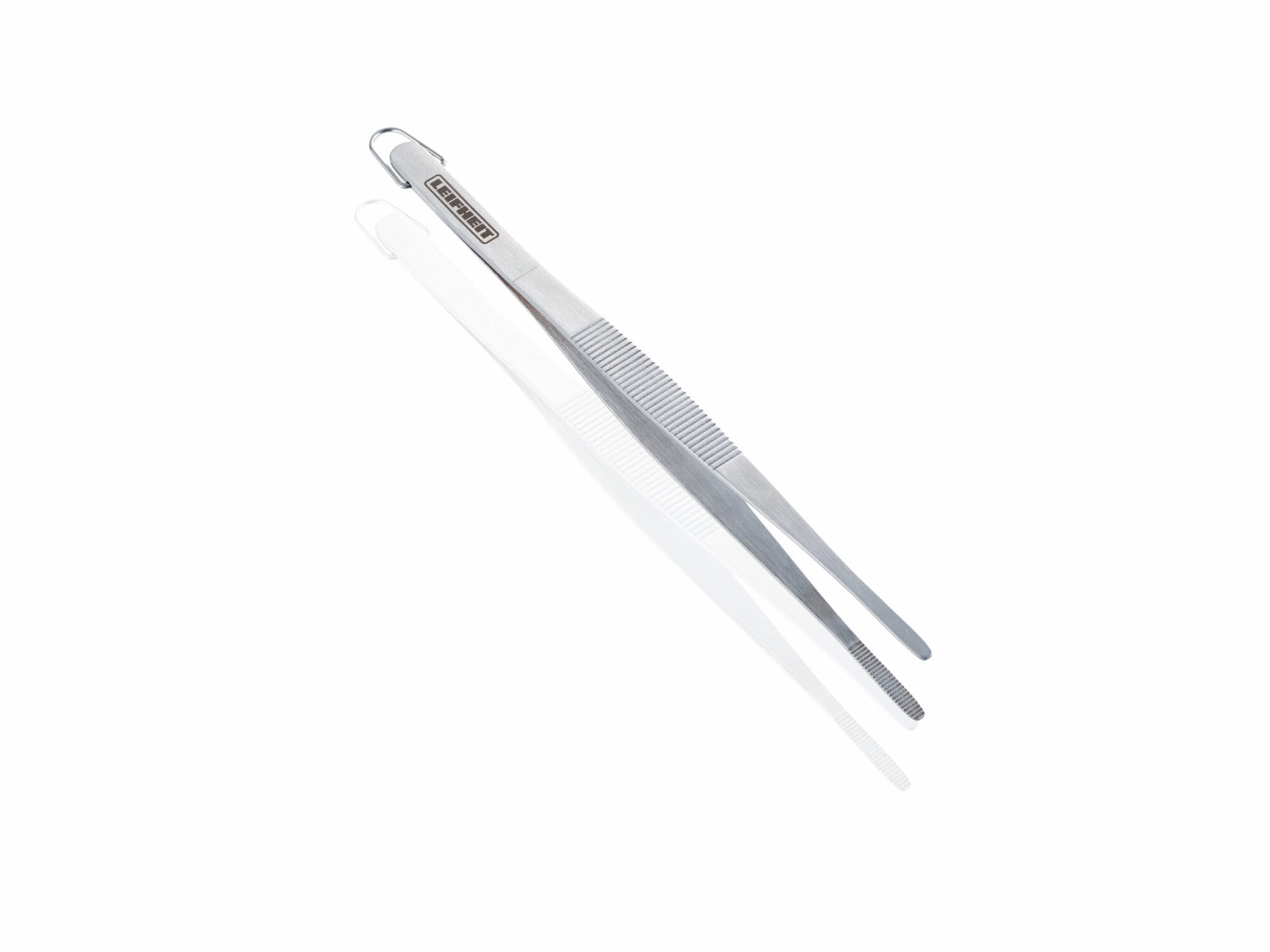 Eine 20 cm lange Küchenpinzette aus Edelstahl, ideal für präzises Greifen und Wenden von Lebensmitteln beim Kochen. Ergonomisches Design für komfortable Handhabung.