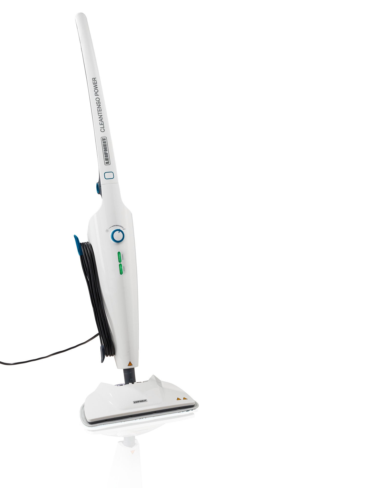 Nettoyeur vapeur CleanTenso Power en blanc au design élégant. Idéal pour nettoyer les sols en profondeur. Équipé d'un long câble pour une utilisation facile.