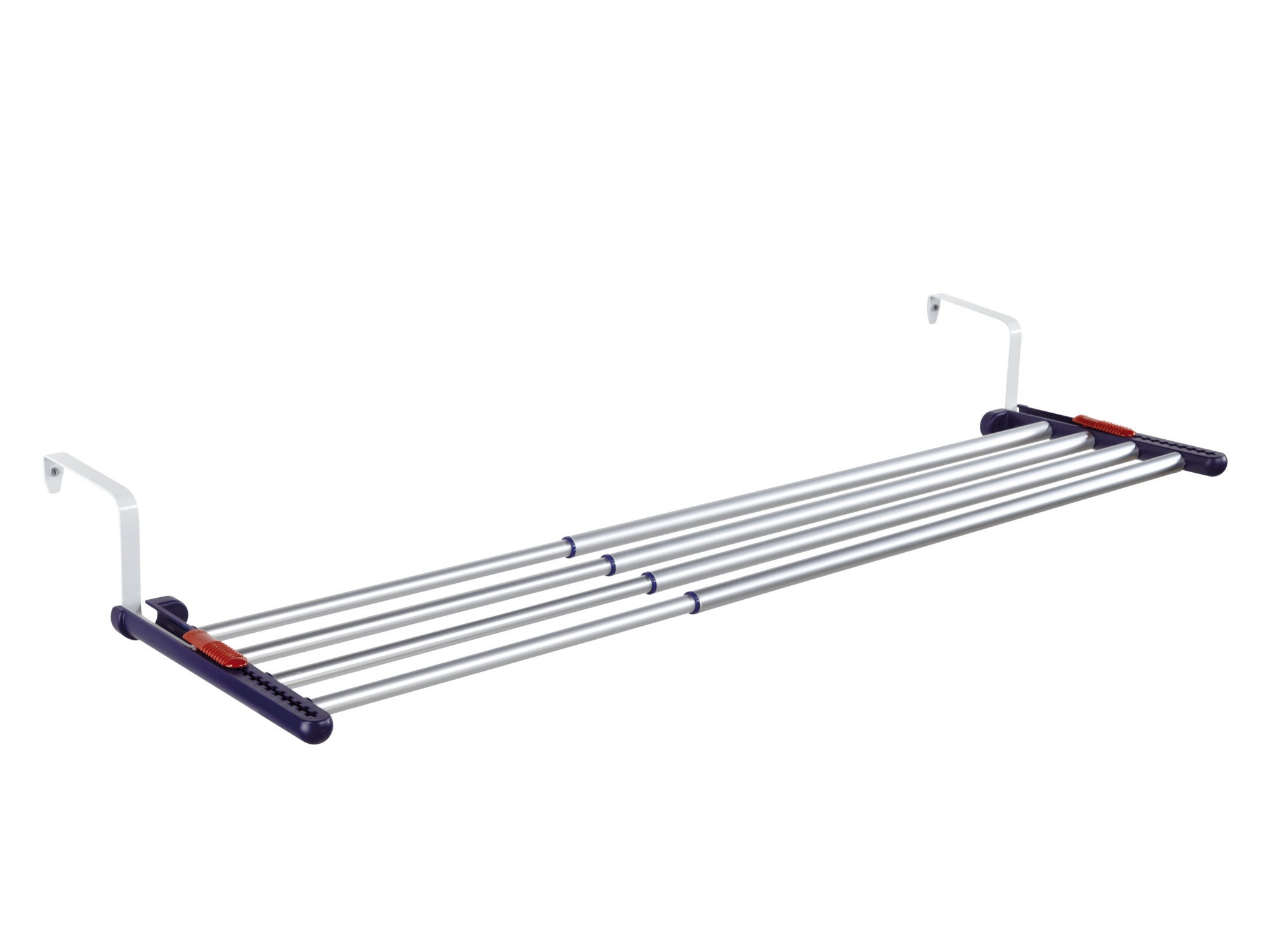 Ein ausziehbarer Universaltrockner namens "Quartett 42", der an der Wand montiert werden kann. Ideal für kleine Räume, bietet er flexible Trockenmöglichkeiten mit mehreren Stangen.
