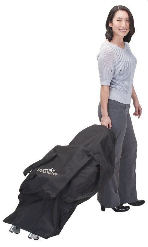 Stronglite-Ergo-Pro-Transporttasche Tragetasche für Ergo PRO Massagestuhl - Beispielbild 2 mit Ergo Pro mit Rolleneinsatz des Massagestuhls