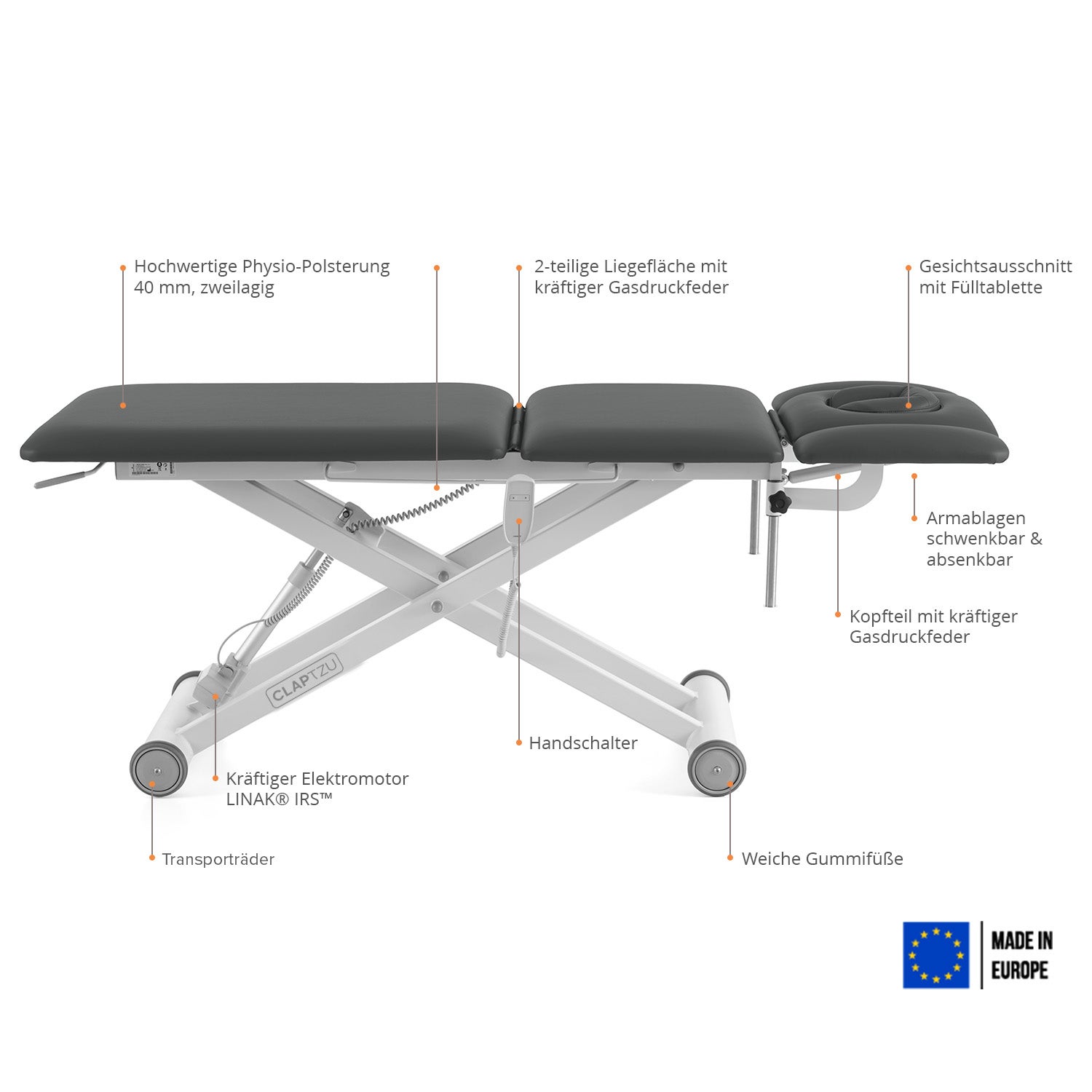 Elektrische Therapieliege MALMÖ 5 Dach | 5 Segmente | Dachstellung