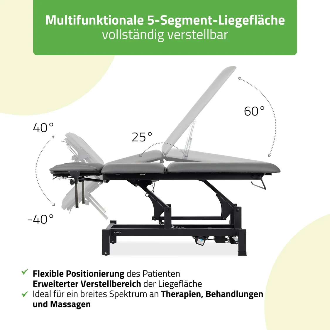 Elektrische Therapieliege FORTIS 5 ERGO plus | 5 Segmente | Hand- & Fußsteuerung