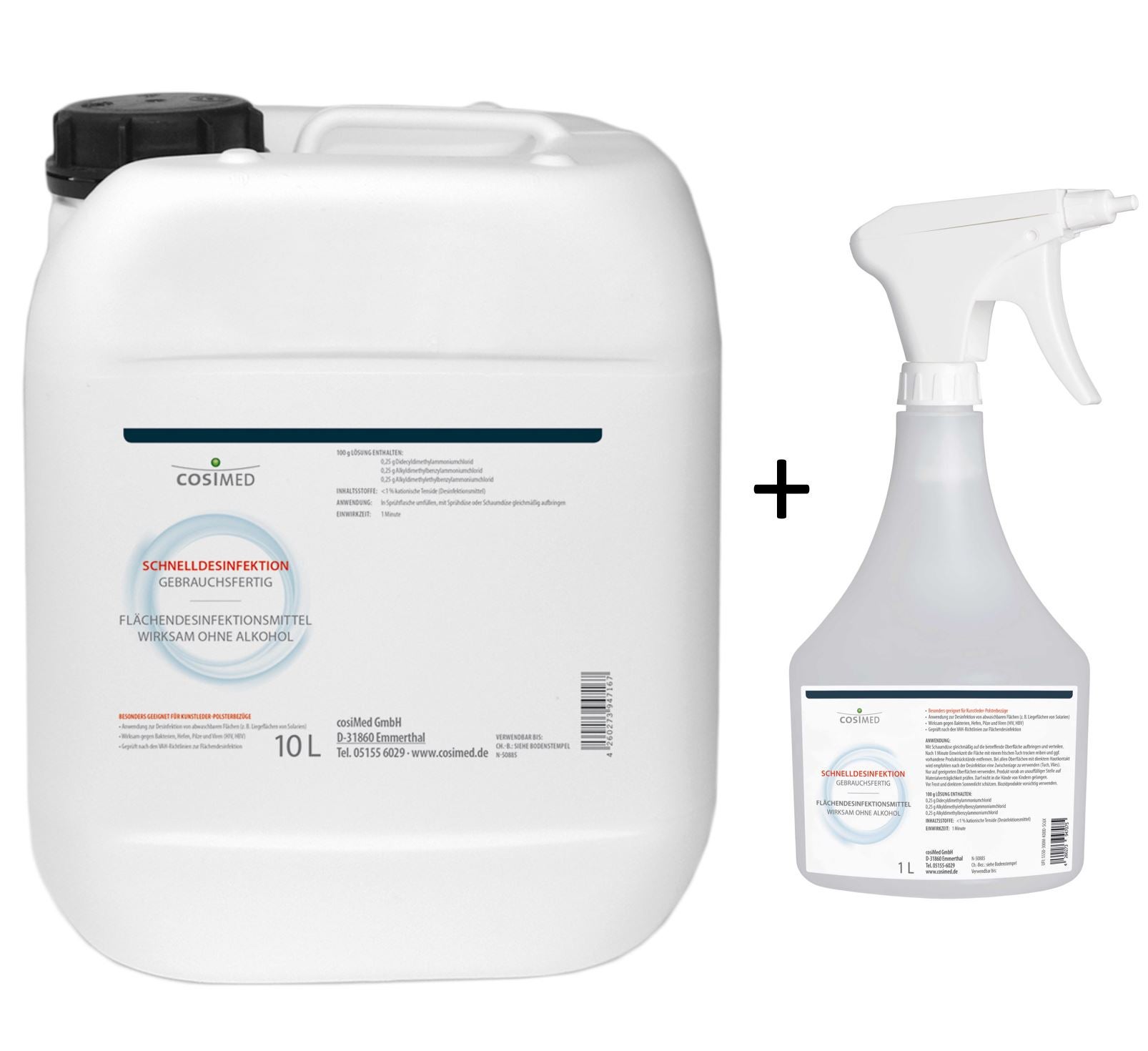 Schnelldesinfektion-Cosimed-10-Liter-und-1Liter COSIMED - 10 Liter + 1 Liter Sprühflasche Schnelldesinfektion