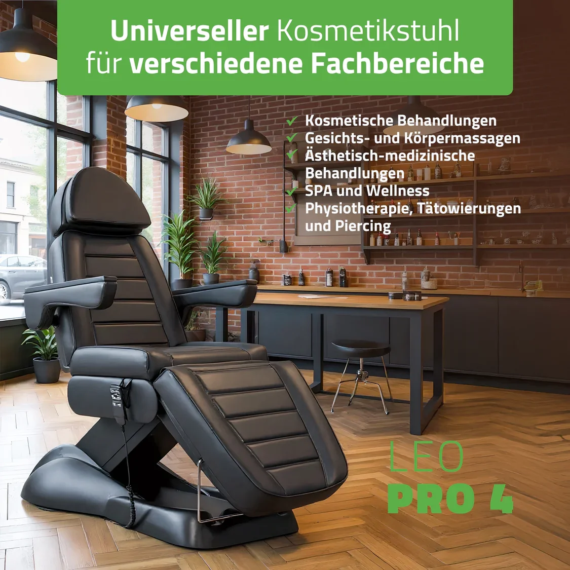 Universeller Kosmetikstuhl elektrisch LEO PRO 4 Multi - Tattoo Stuhl elektrisch