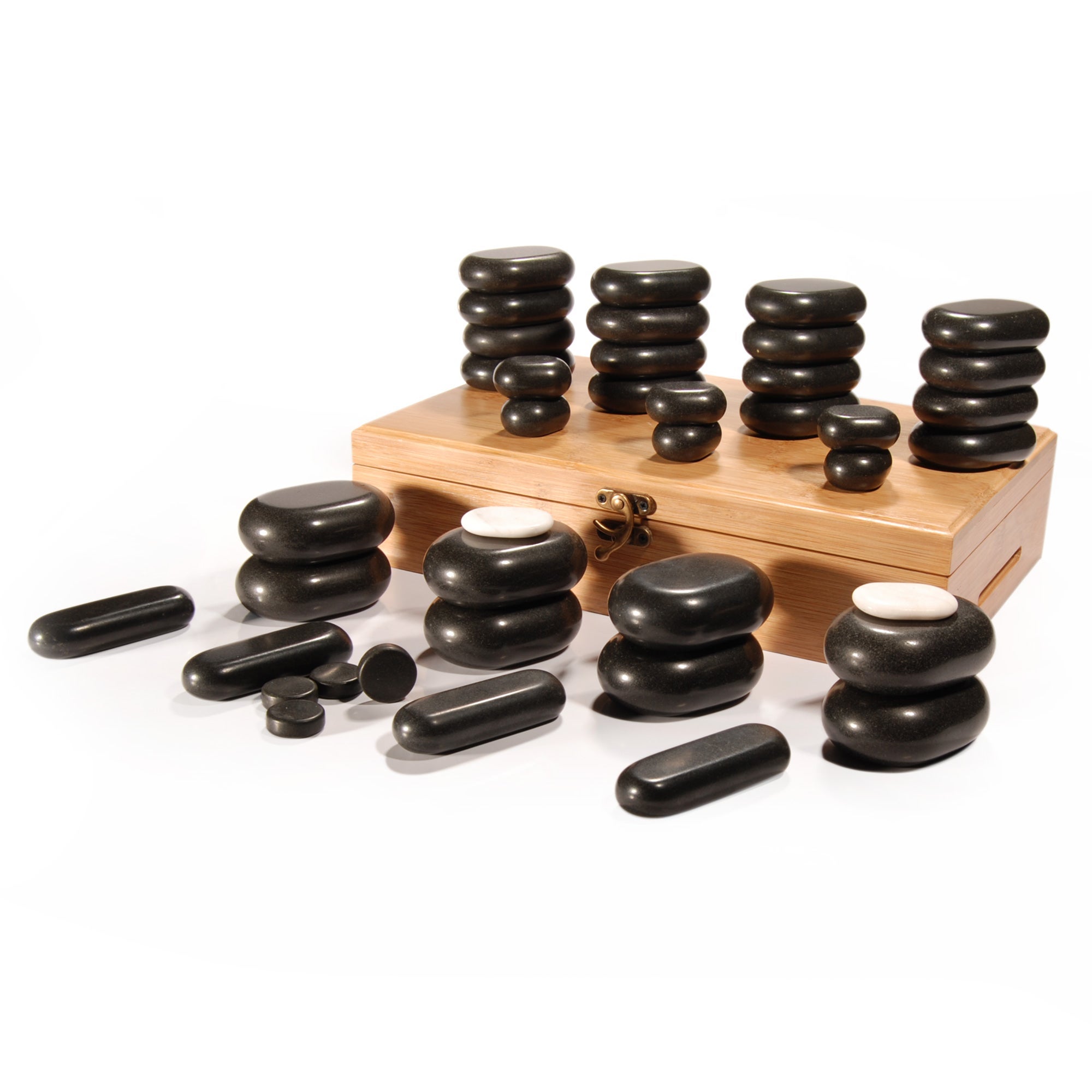 Hot Stone Set - 40 Massagesteine mit BambusBox