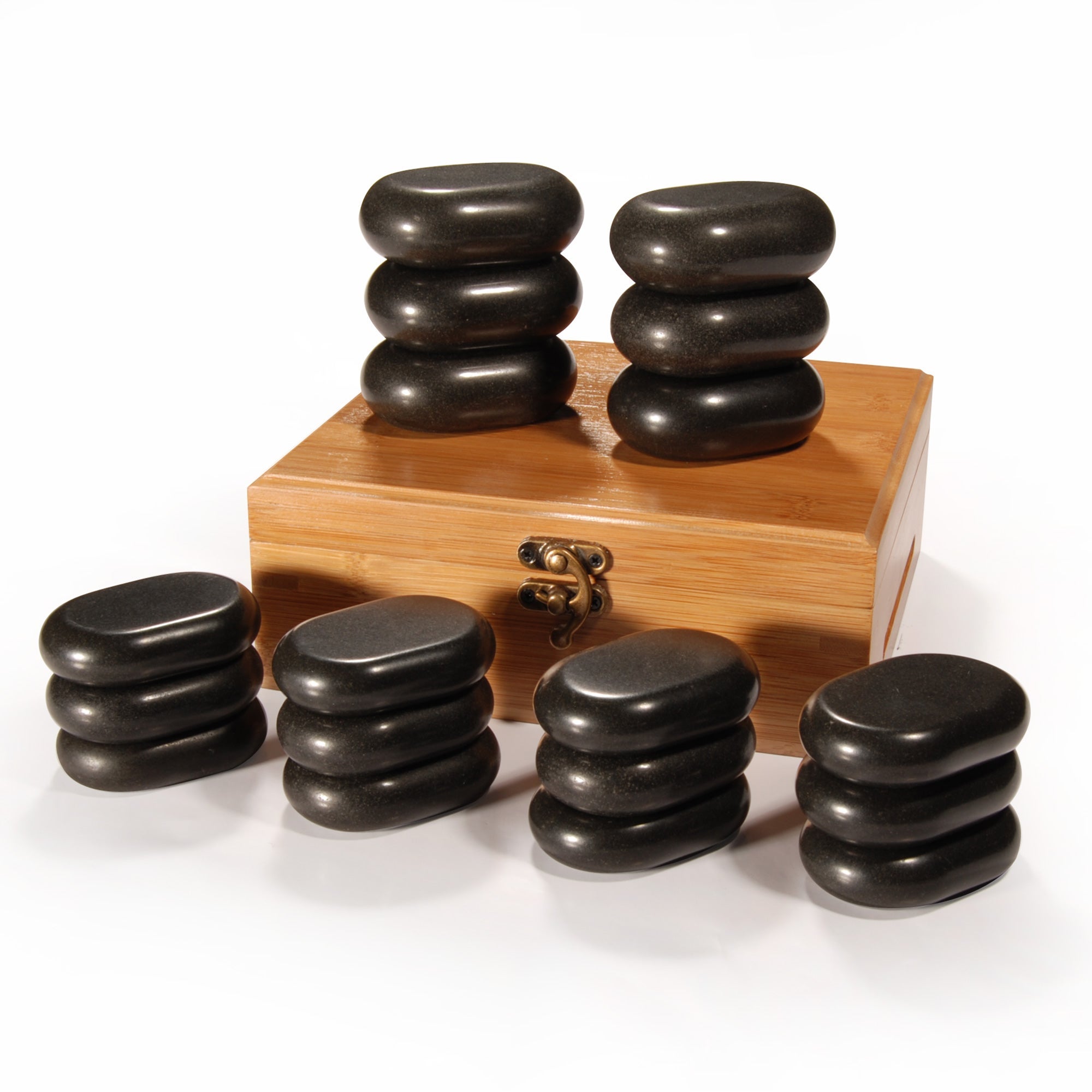 Hot Stone Set - 18 Massagesteine mit BambusBox