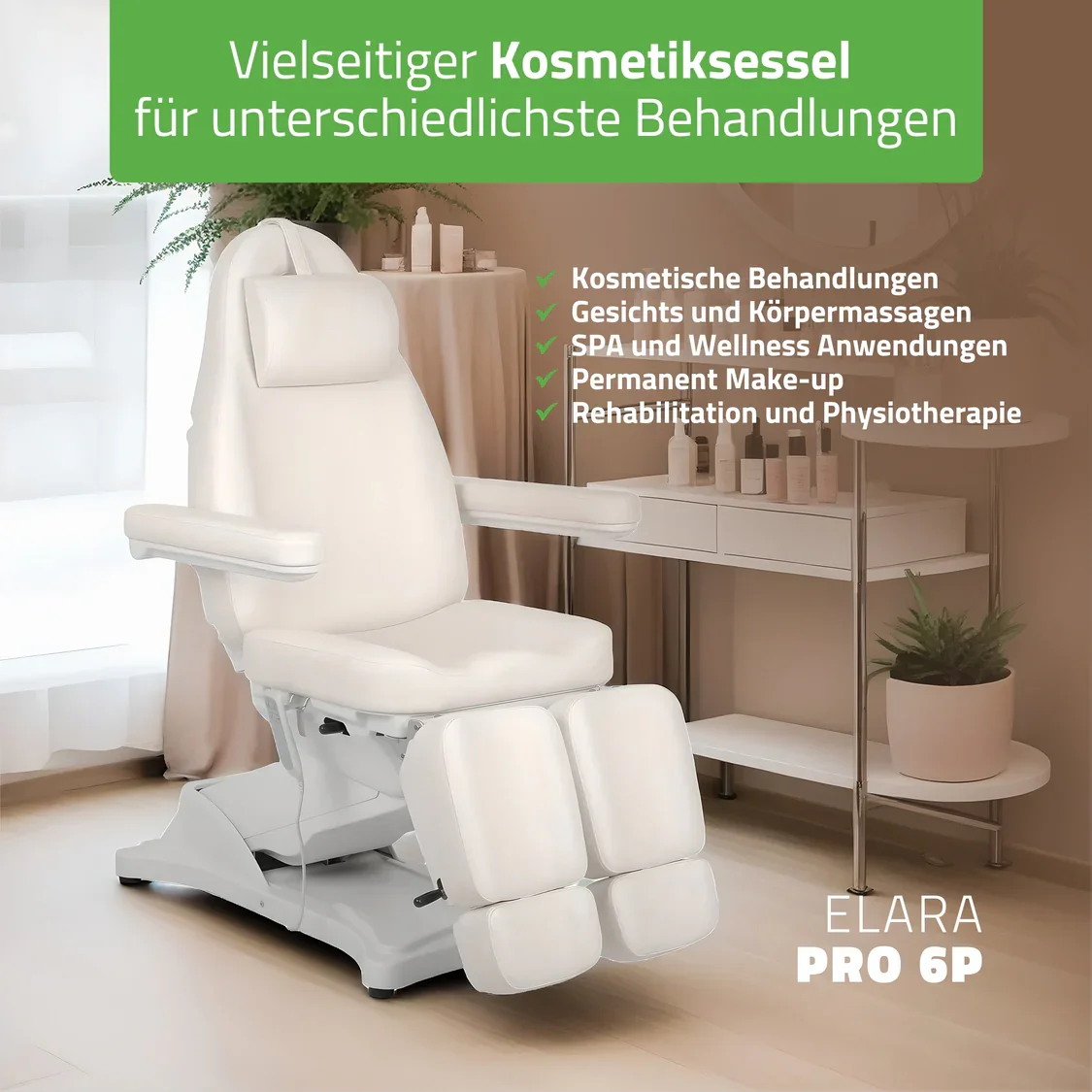 Kosmetikliege elektrisch ELARA PRO 6P - multifunktionaler Kosmetikstuhl