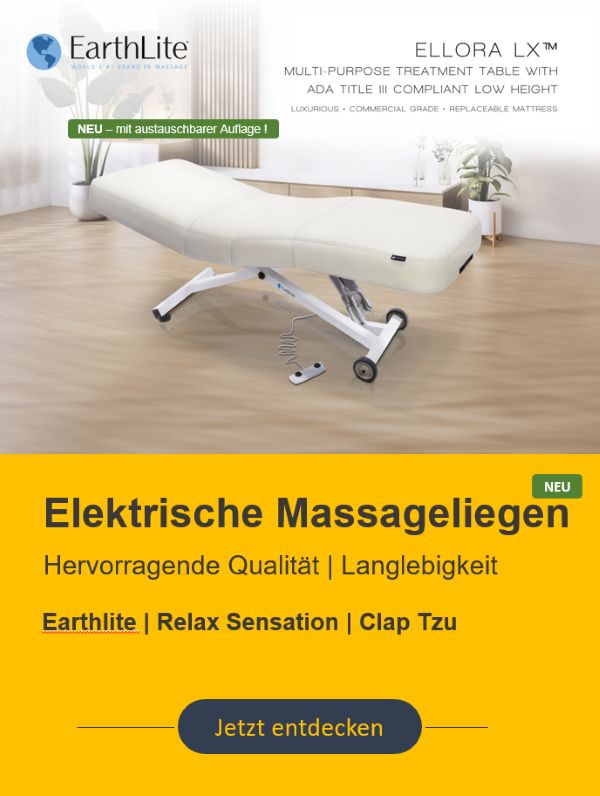 Elektrische Earthlite Massageliege als Beispiel für professionelle Ausstattung
