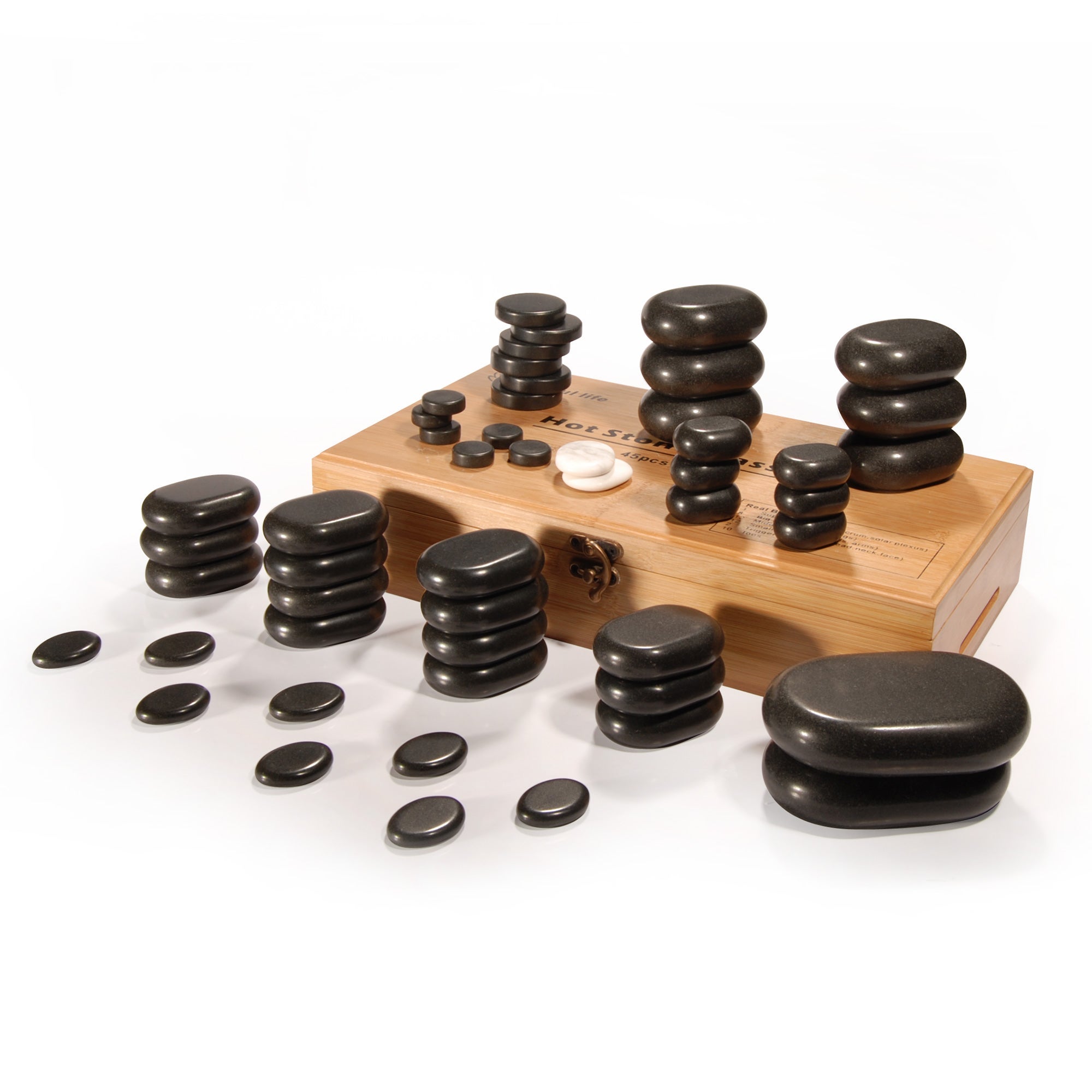 Hot Stone Set - 50 Massagesteine mit BambusBox