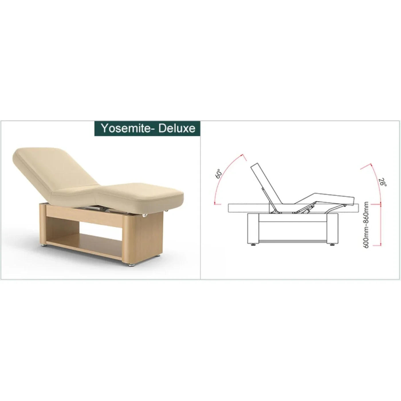 Master Massage Yosemite Electric Spa Bed | 4-Leg Lifting Treatment Couch with Storage Shelf