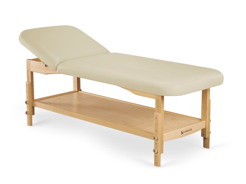 HABYS-Behandlungsliege-mit-Rueckenlehne-beige-untergestell-natur HABYS NOVA Behandlungsliege mit ÖKO-TEX 100 Bezug