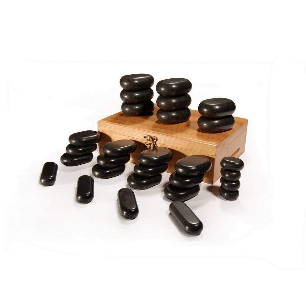 Hot Stone Set - 28 Massagesteine mit BambusBox