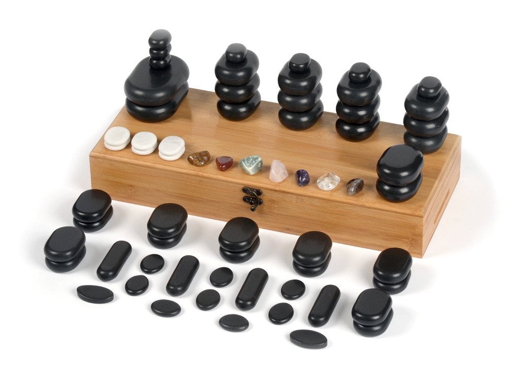 Hot Stone Massagestein -Set 64-teilig professional - inkl. 7 Chakra Steine