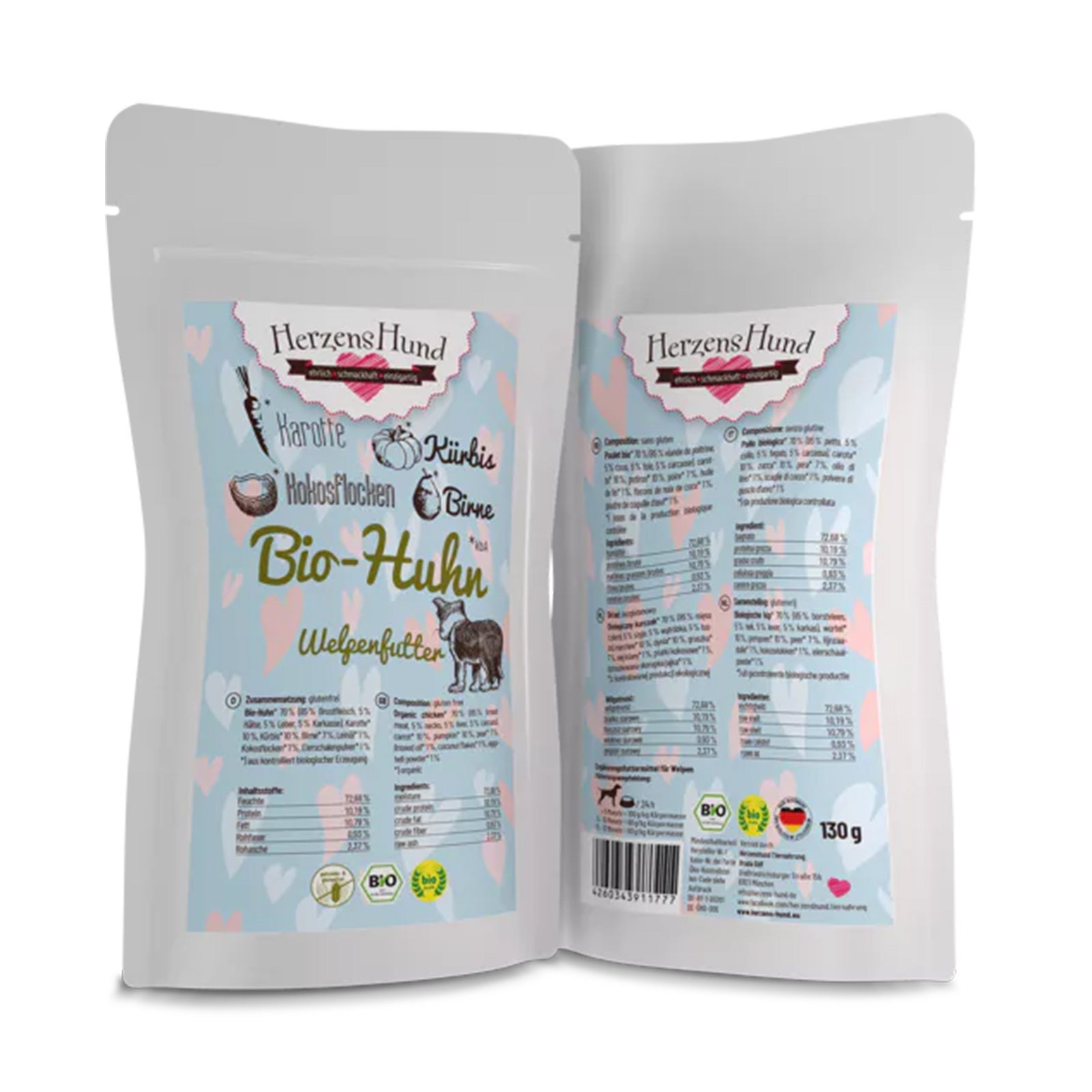 Kleine Tüte Herzenshund Bio Welpenfutter mit Huhn