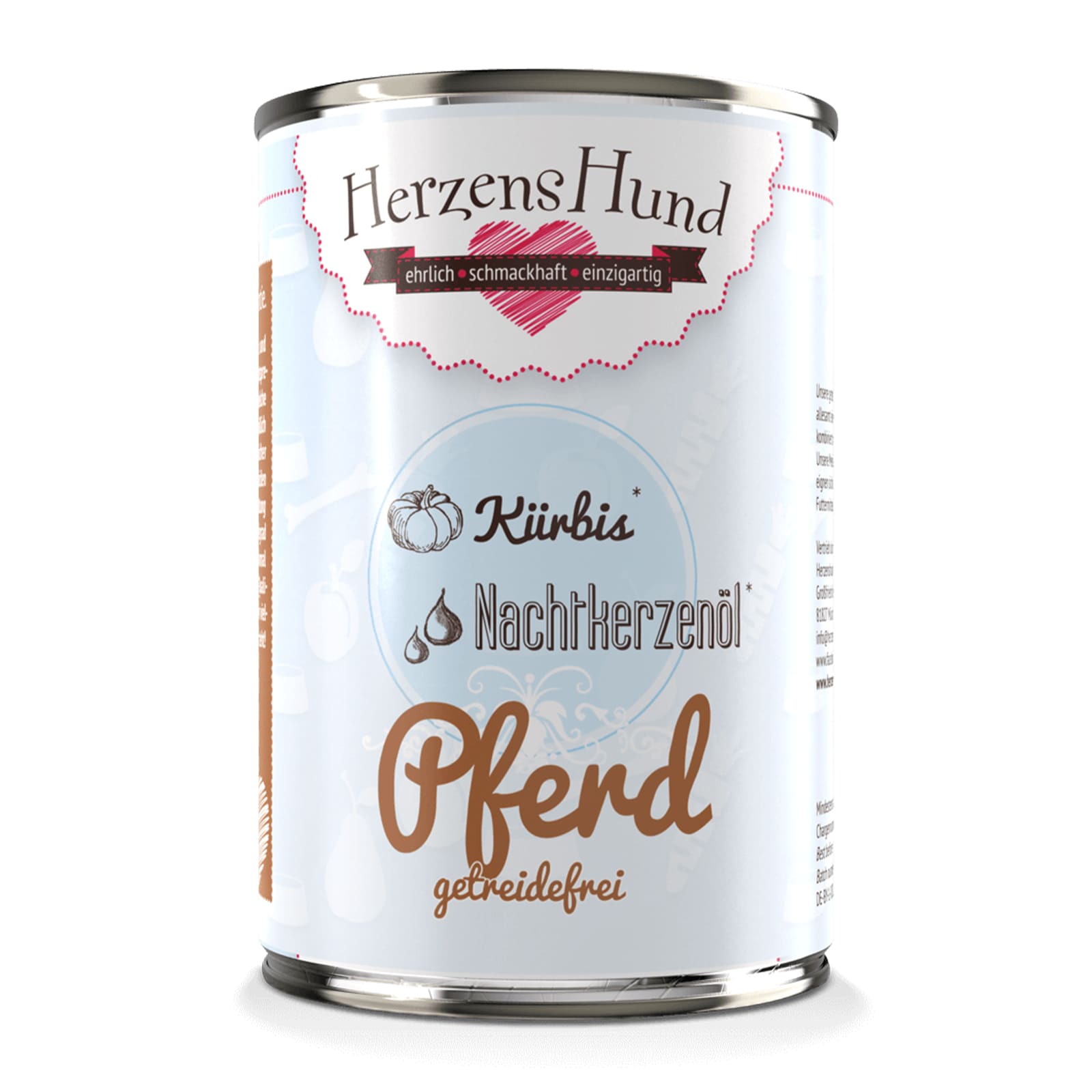 HerzensHund Pferd - Getreidefrei 400g Schmale Dose mit bläulichem Etikett