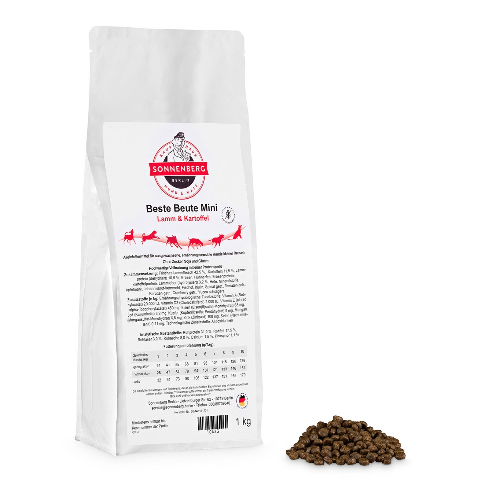 Beste Beute Mini Lamm mit Kartoffel Weiße Tüte Hundefutter mit kleinen Trockenfutterbrocken