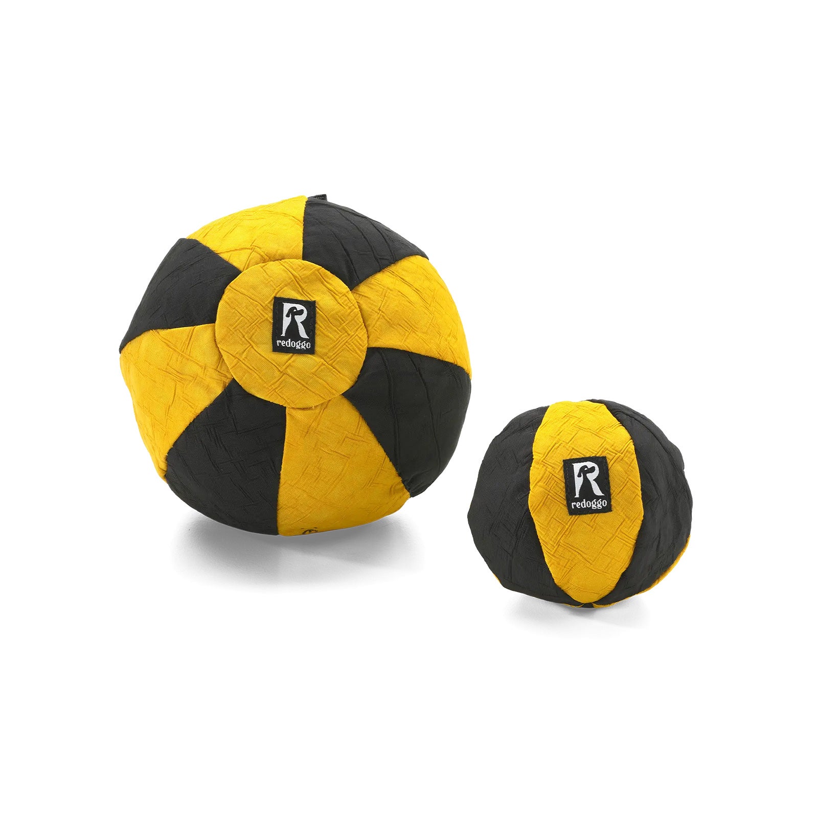 Großer und kleiner Ball für Hunde in Schwarz und Gelb